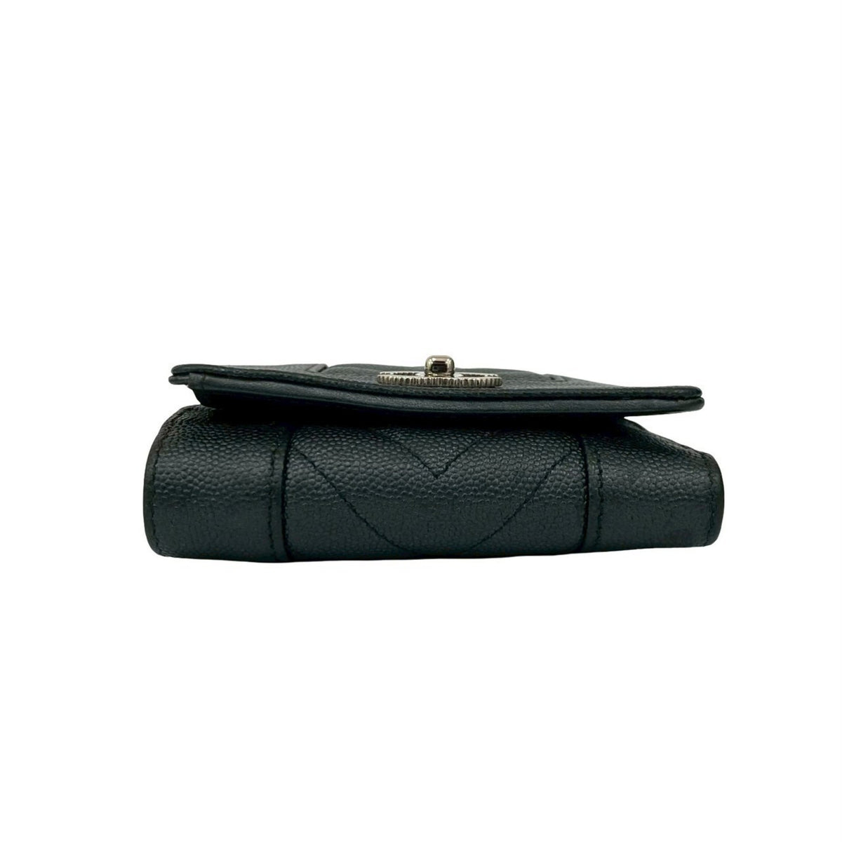 Chanel Black Grained Calfskin Wallet (Tri-Fold) (Pre-Owned)