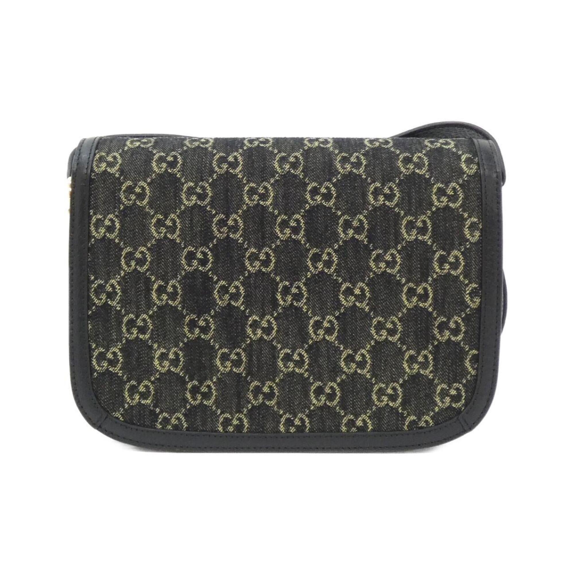 Gucci Horsebit Black Ivory Jacquard Leather Shoulder Bag (Pre-Owned)