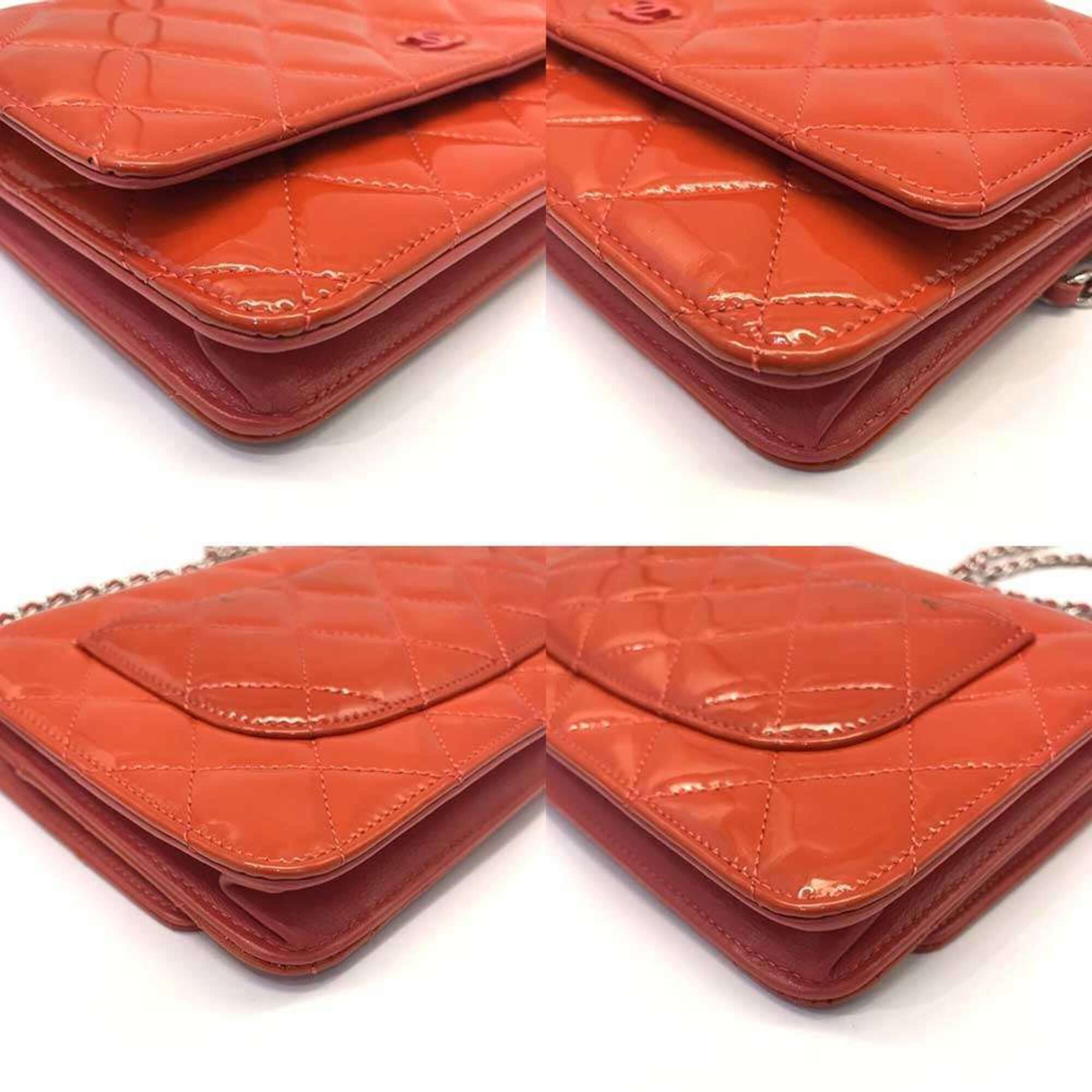 Chanel Coral Red Patent Leather Chain/Shoulder Wallet (Pre-Owned)