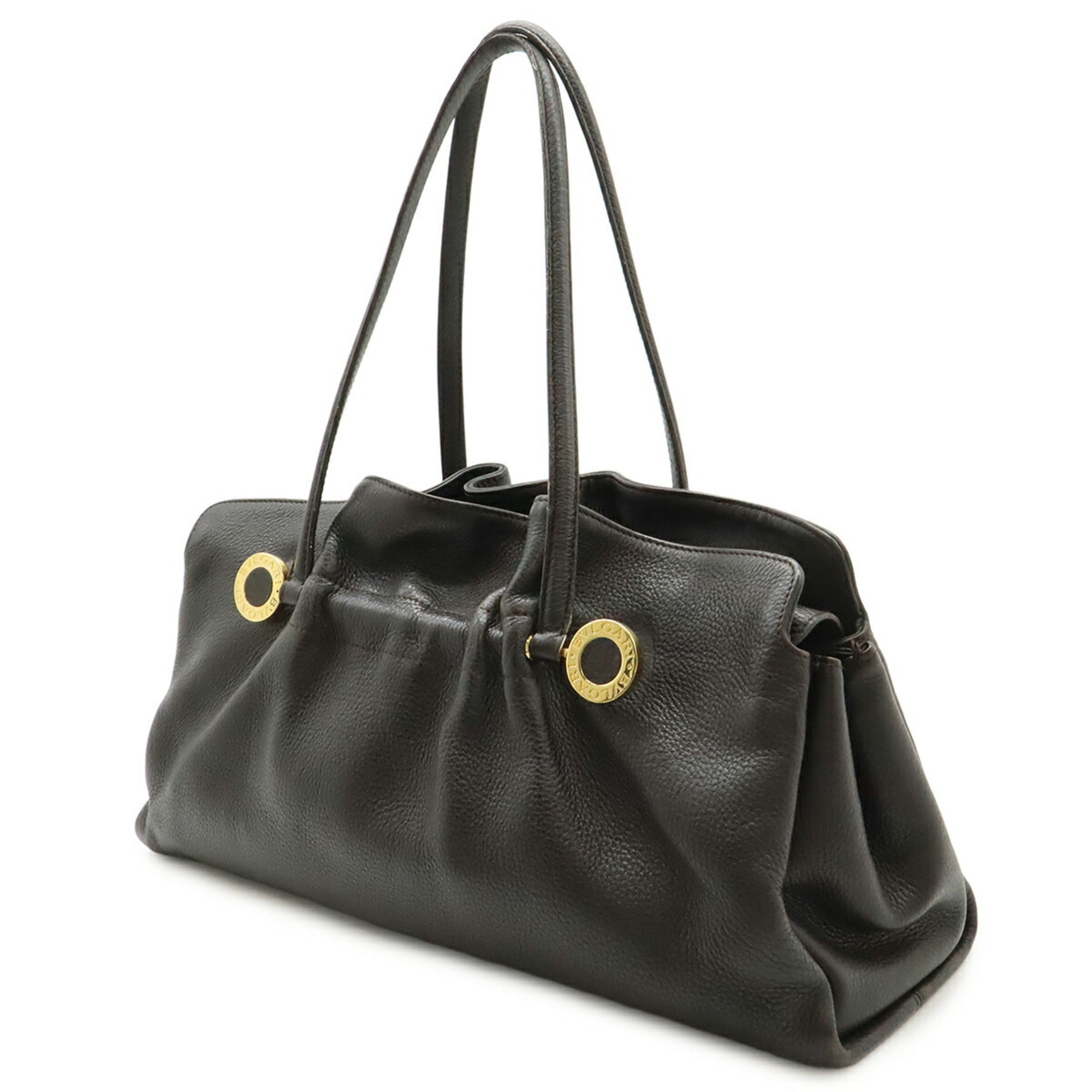 Bvlgari Dark Brown Leather Shoulder Bag Tote Bag (Pre-Owned)