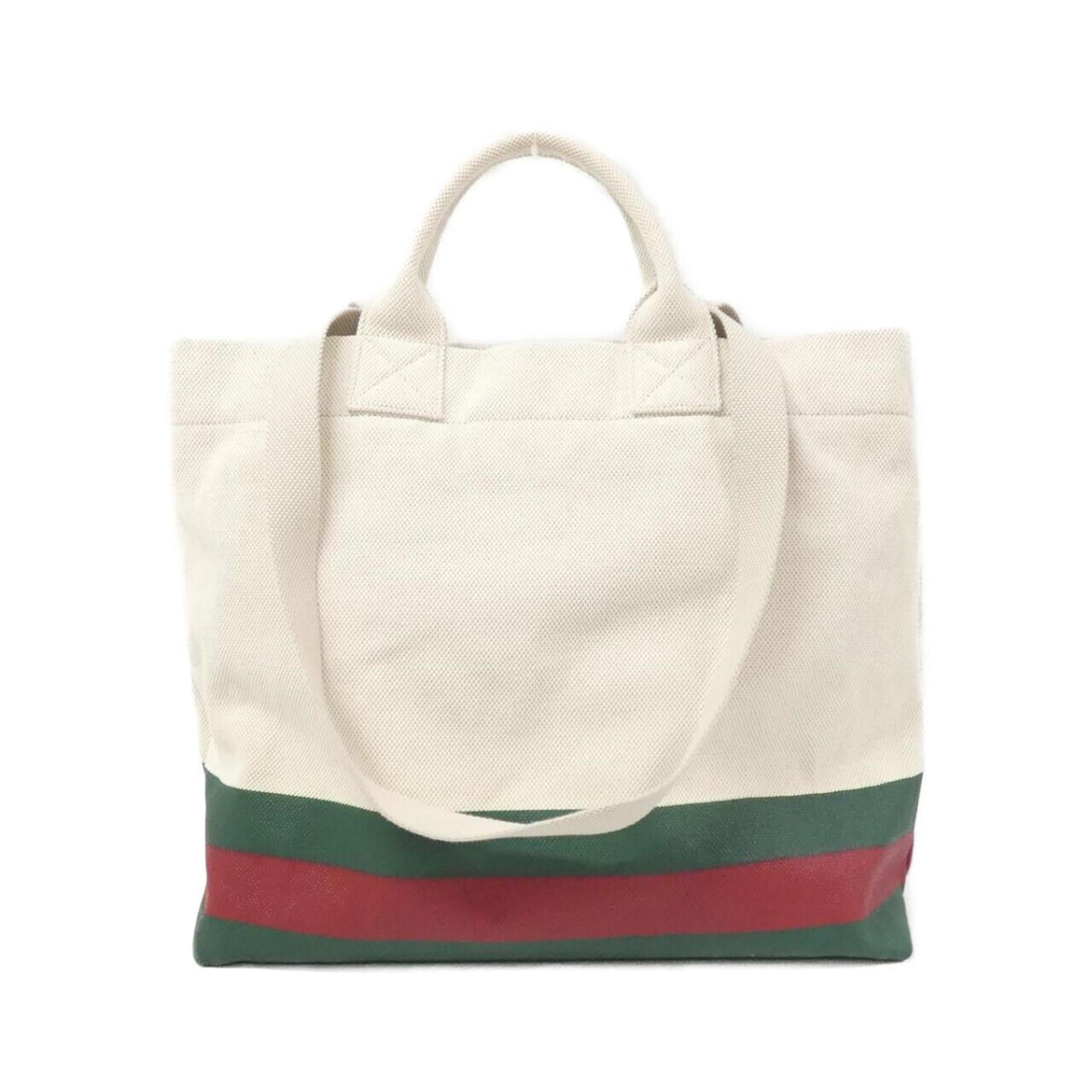 Gucci Green Red Color White Canvas Handbag (Pre-Owned)