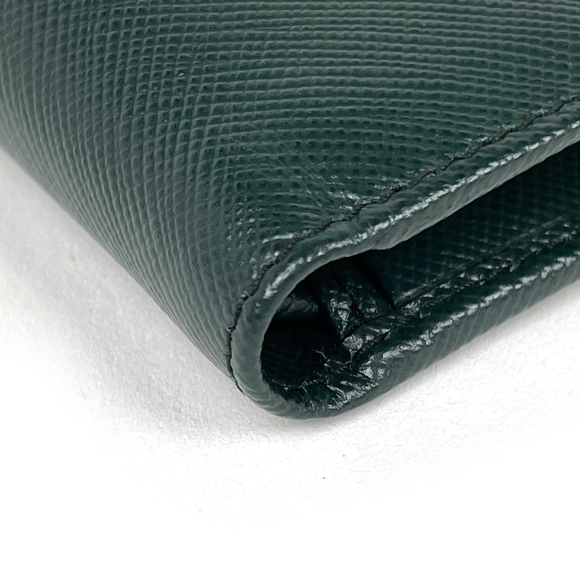 Prada Green Saffiano Triangle Leather Wallet (Bi-Fold) (Pre-Owned)