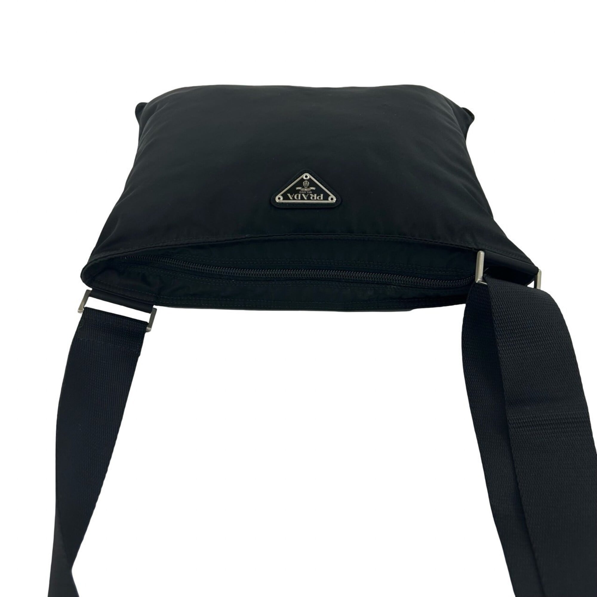 Prada Black Nylon Leather Pochette Shoulder Bag (Pre-Owned)