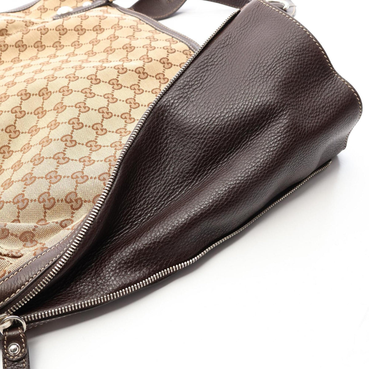 Gucci Beige Brown Canvas Leather Handbag Tote Bag (Pre-Owned)