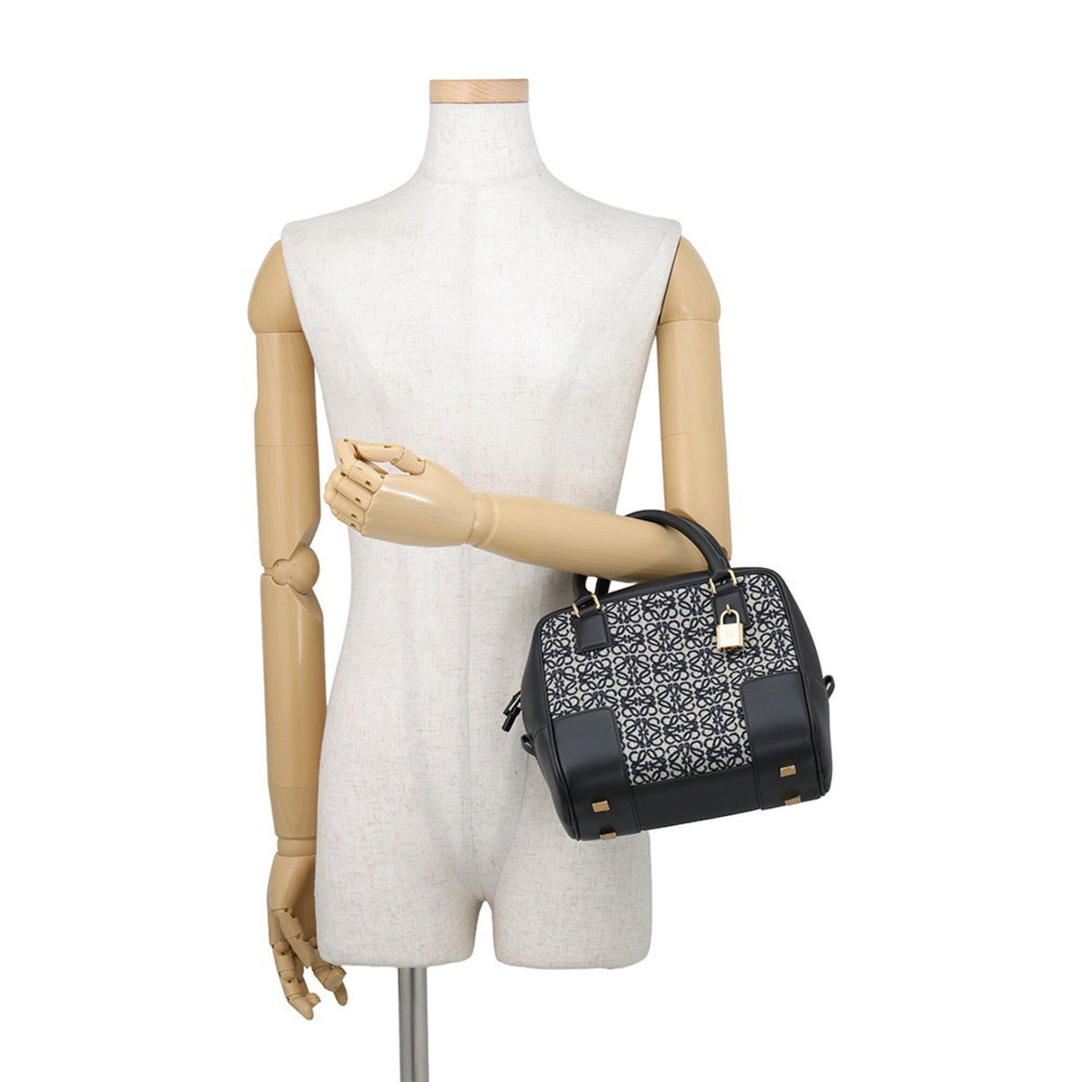 Loewe Amazona Black Gray Canvas Leather Handbag Shoulder Bag (Pre-Owned)