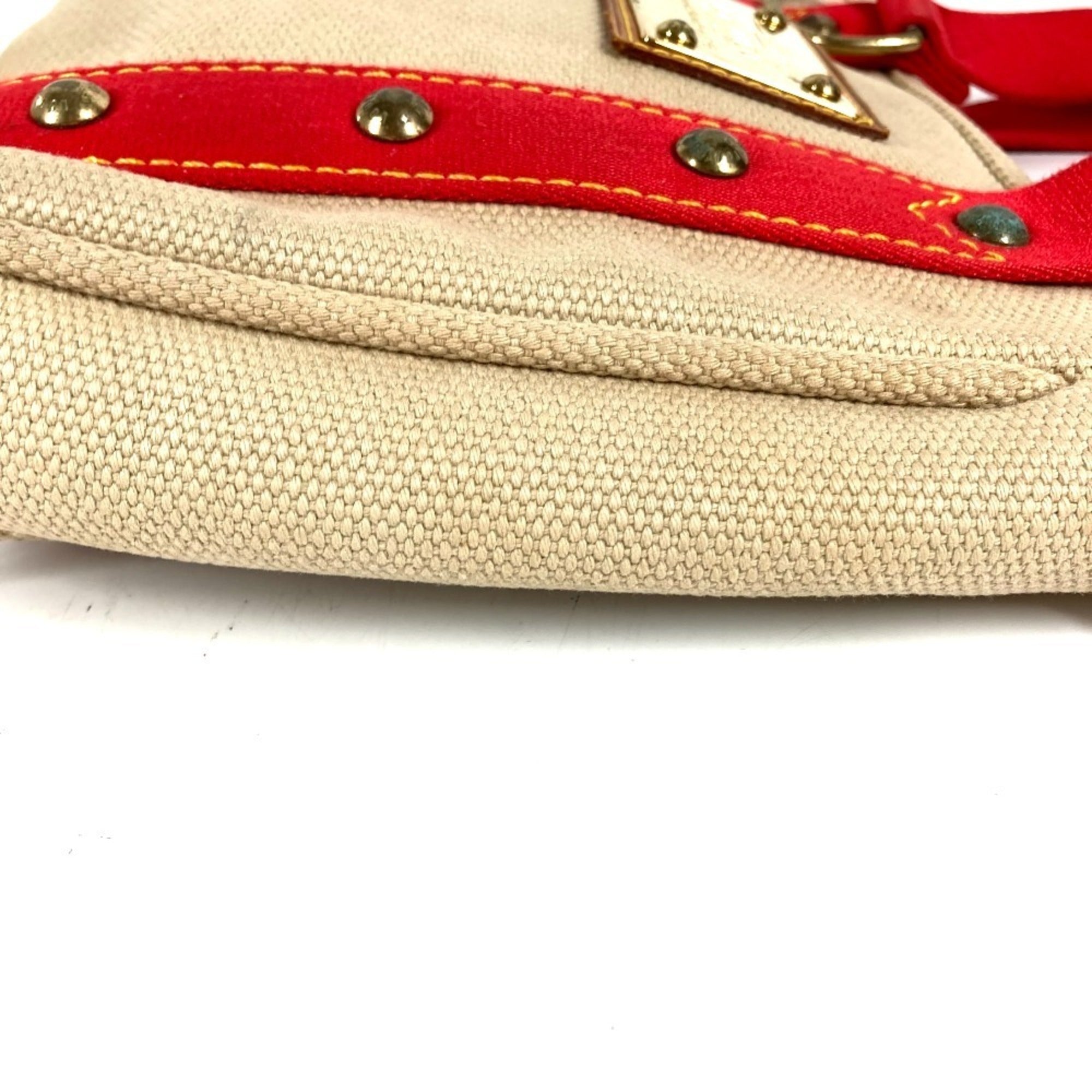 Louis Vuitton Beige Red Color Canvas Handbag Tote Bag (Pre-Owned)