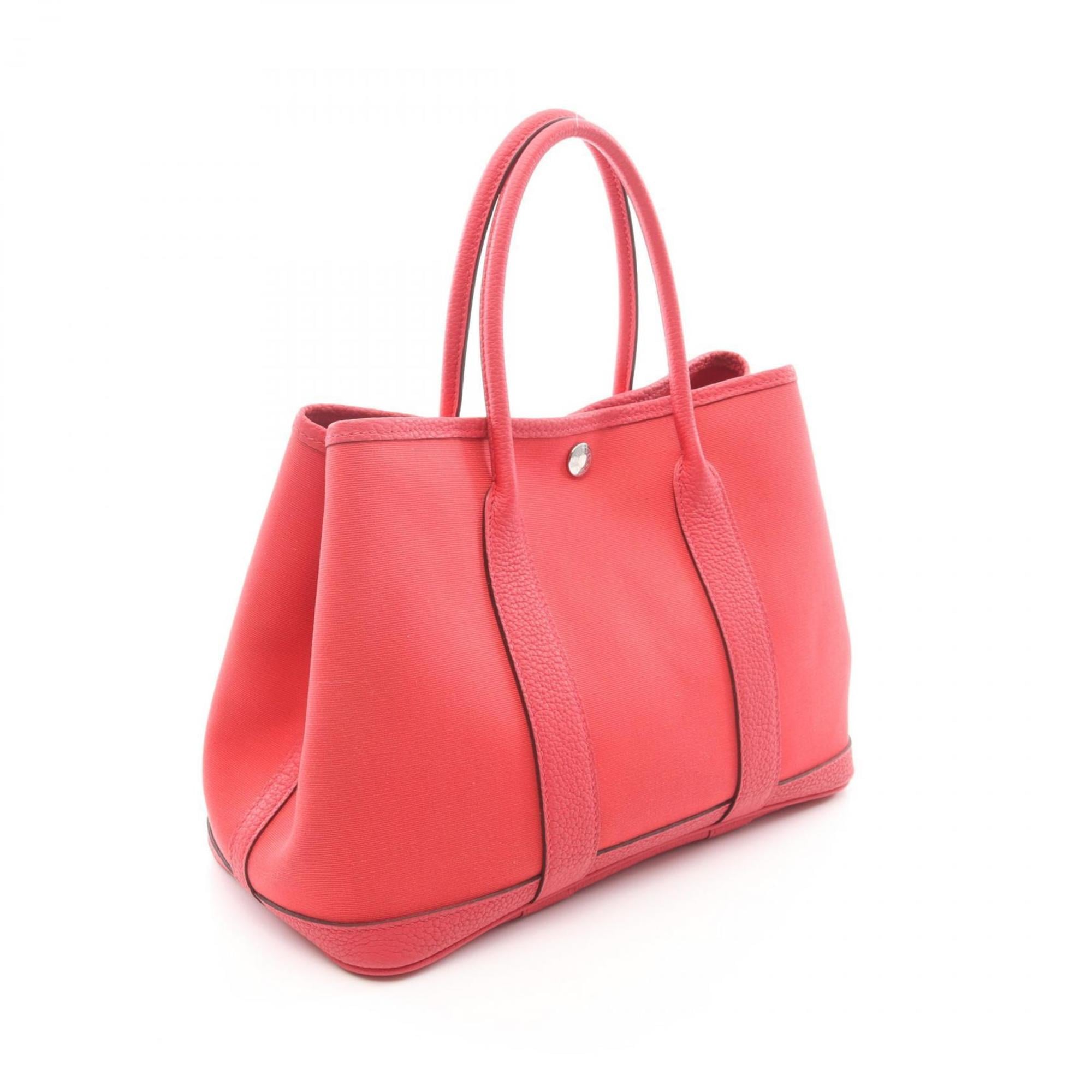 Hermes Bougainvillier Red Color Negonda Leather Leather Canvas Toile Officier Handbag Tote Bag (Pre-Owned)