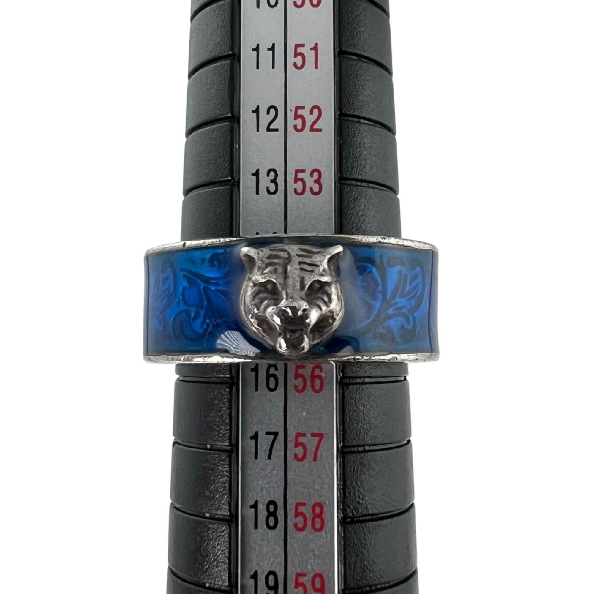 Gucci Silver Blue Enamel Sterling Silver Band Ring (Pre-Owned)