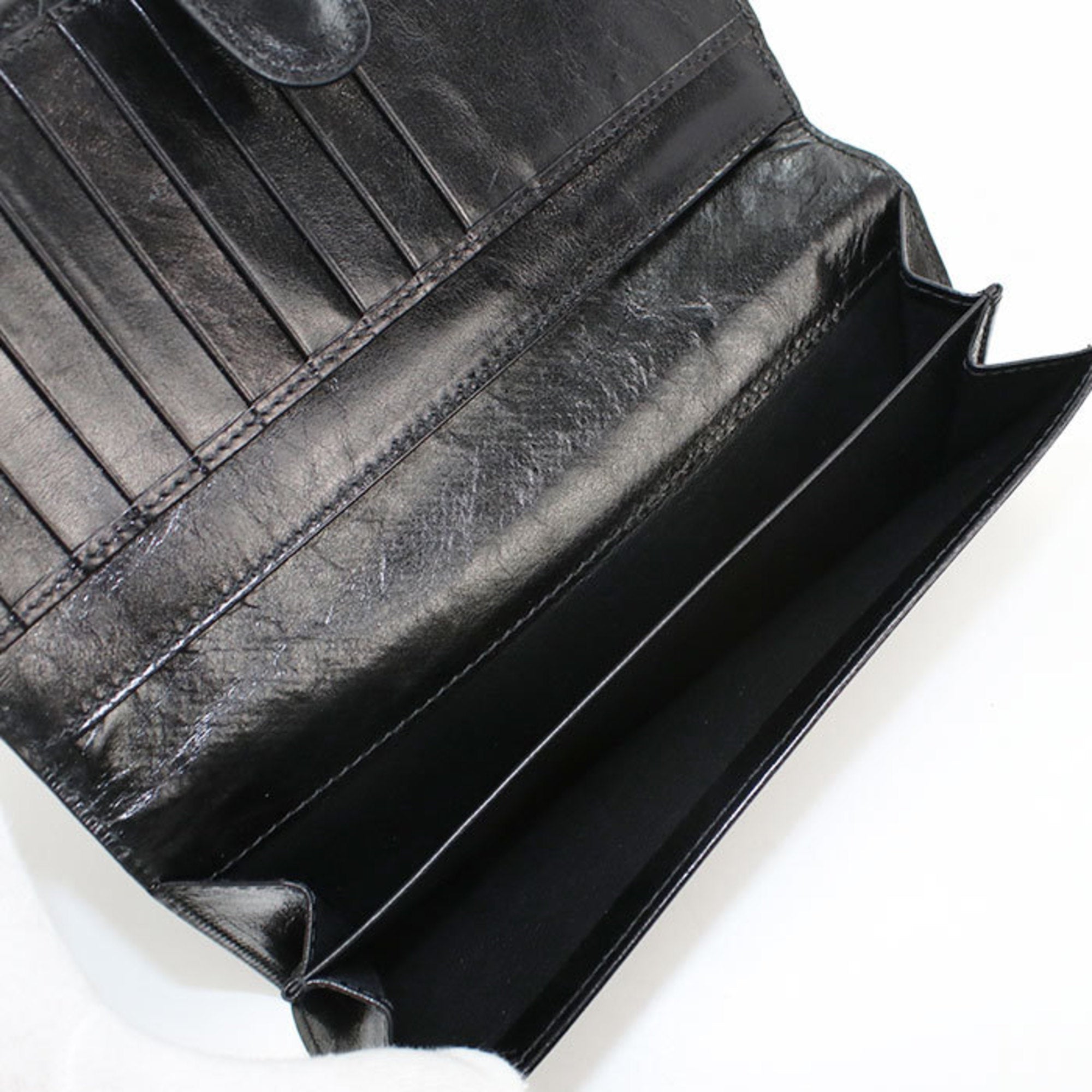 Bottega Veneta Intrecciato Black Leather Long Wallet (Bi-Fold) (Pre-Owned)