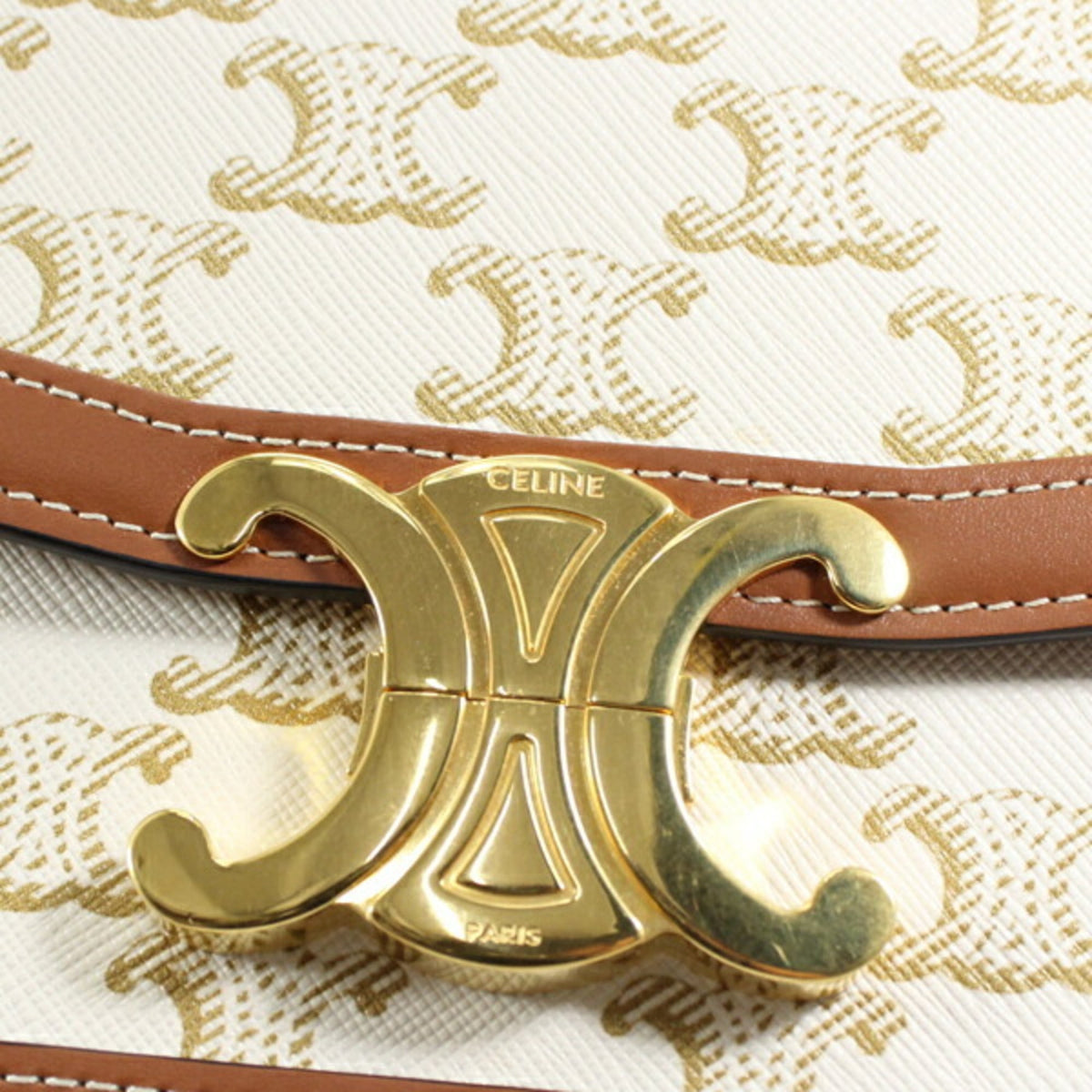 Celine Brown White Canvas Leather Shoulder Bag (Pre-Owned)