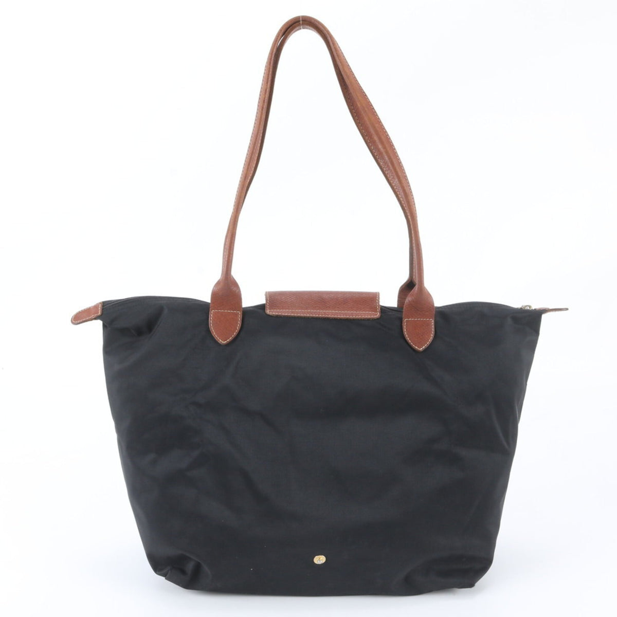 Longchamp Le Pliage Black Leather Nylon Shoulder Bag Tote Bag (Pre-Owned)