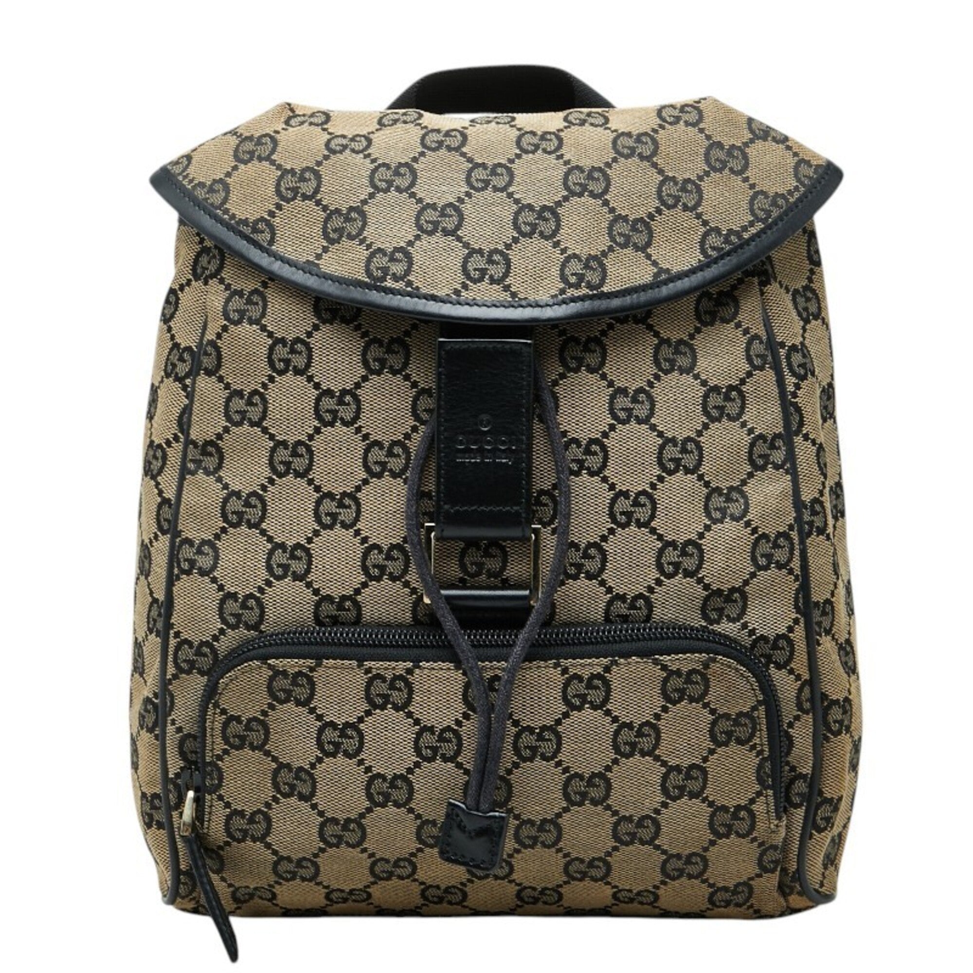 Gucci Beige Black Canvas Leather Backpack (Pre-Owned)