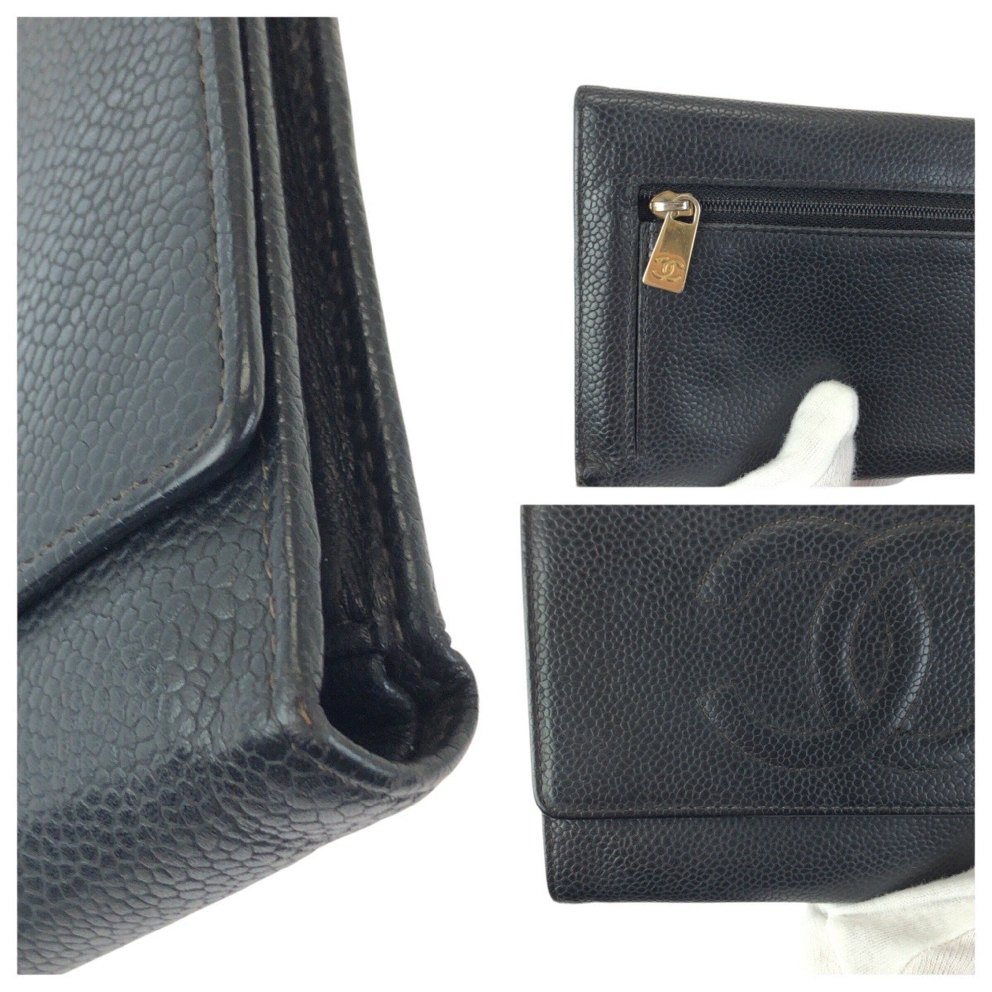 Chanel Black Grained Calfskin Wallet (Tri-Fold) (Pre-Owned)