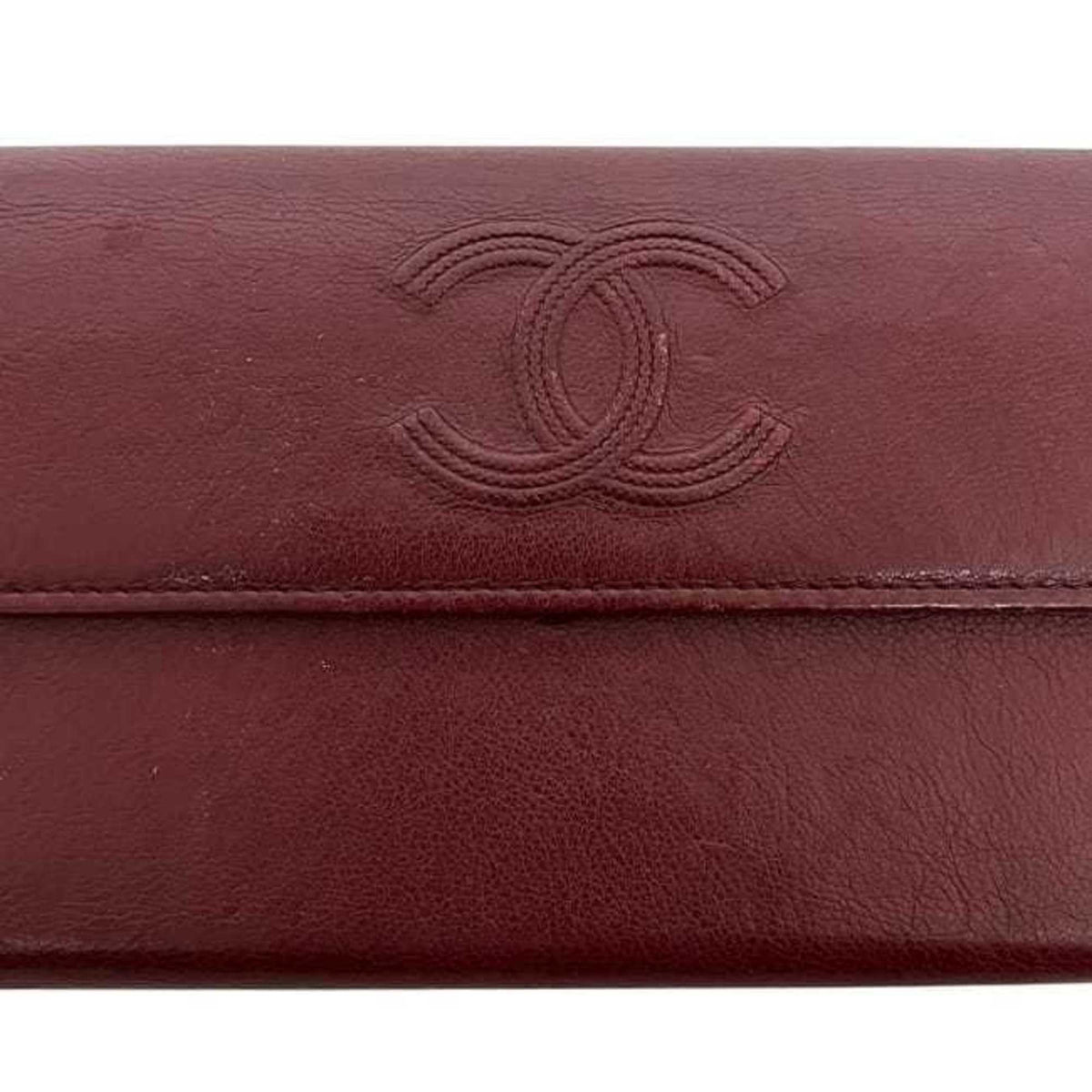 Chanel Bordeaux Leather Long Wallet (Bi-Fold) (Pre-Owned)