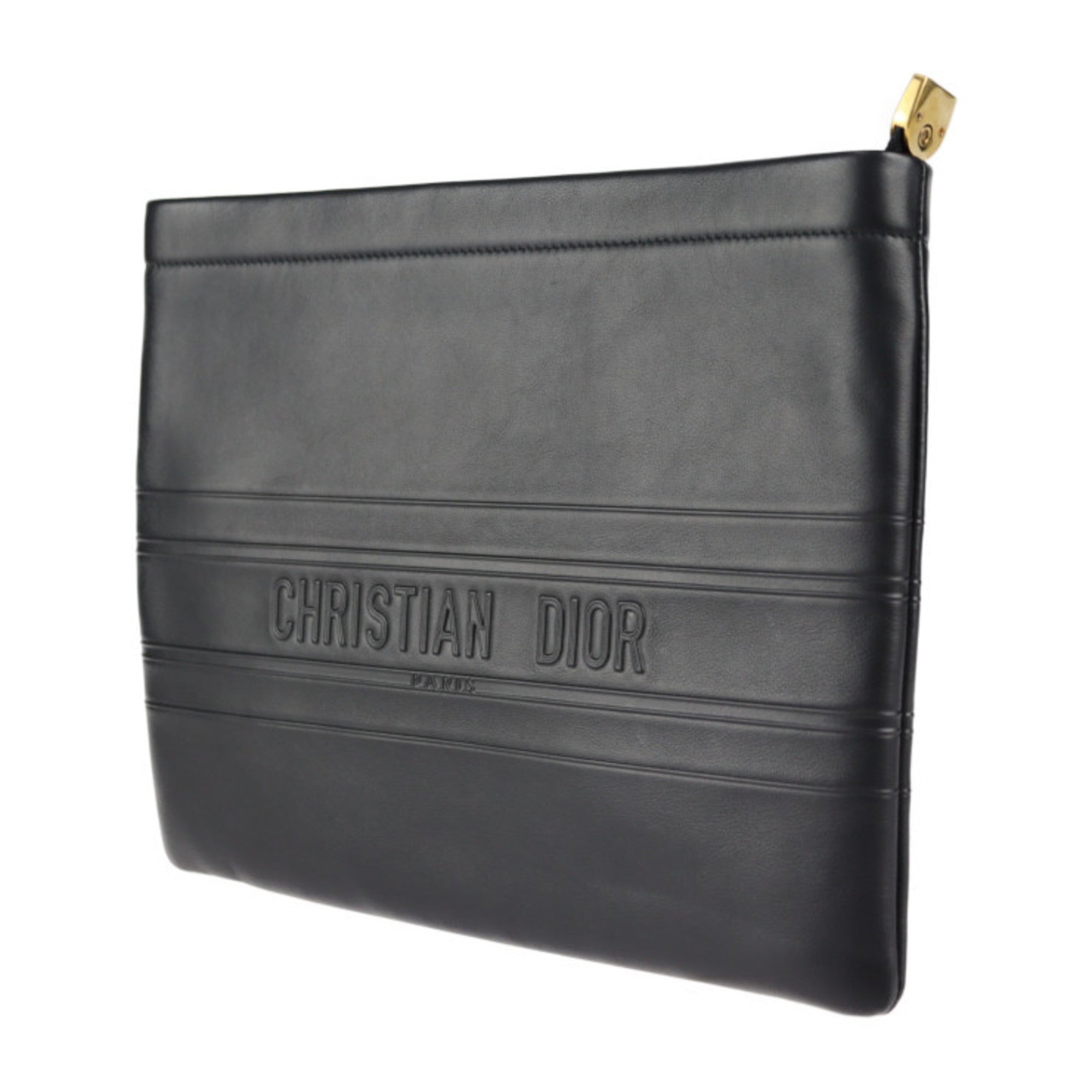 Christian Dior Black Leather Clutch Bag Handbag (Pre-Owned)