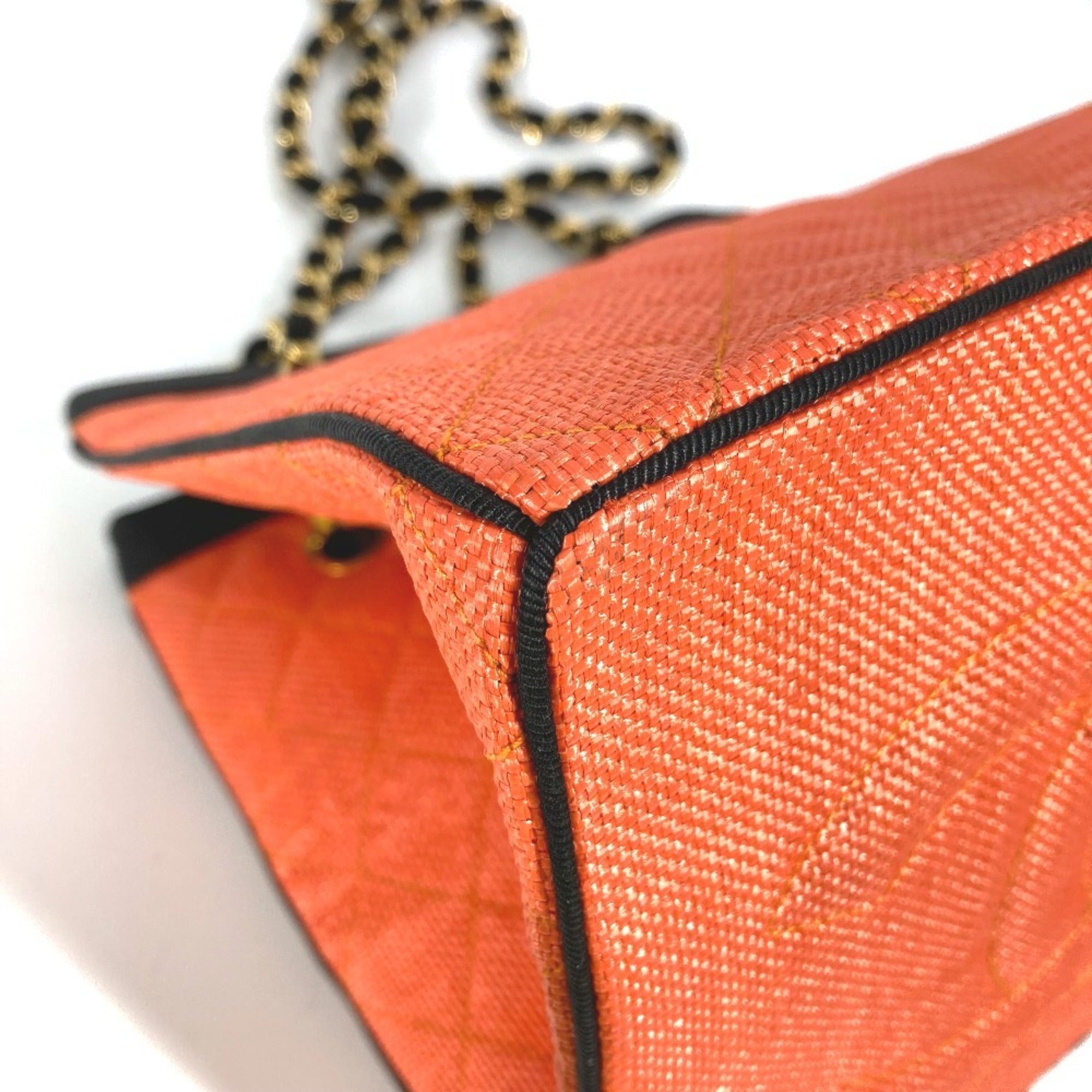 Chanel Matelasse Black Orange Straw Leather Shoulder Bag Tote Bag (Pre-Owned)