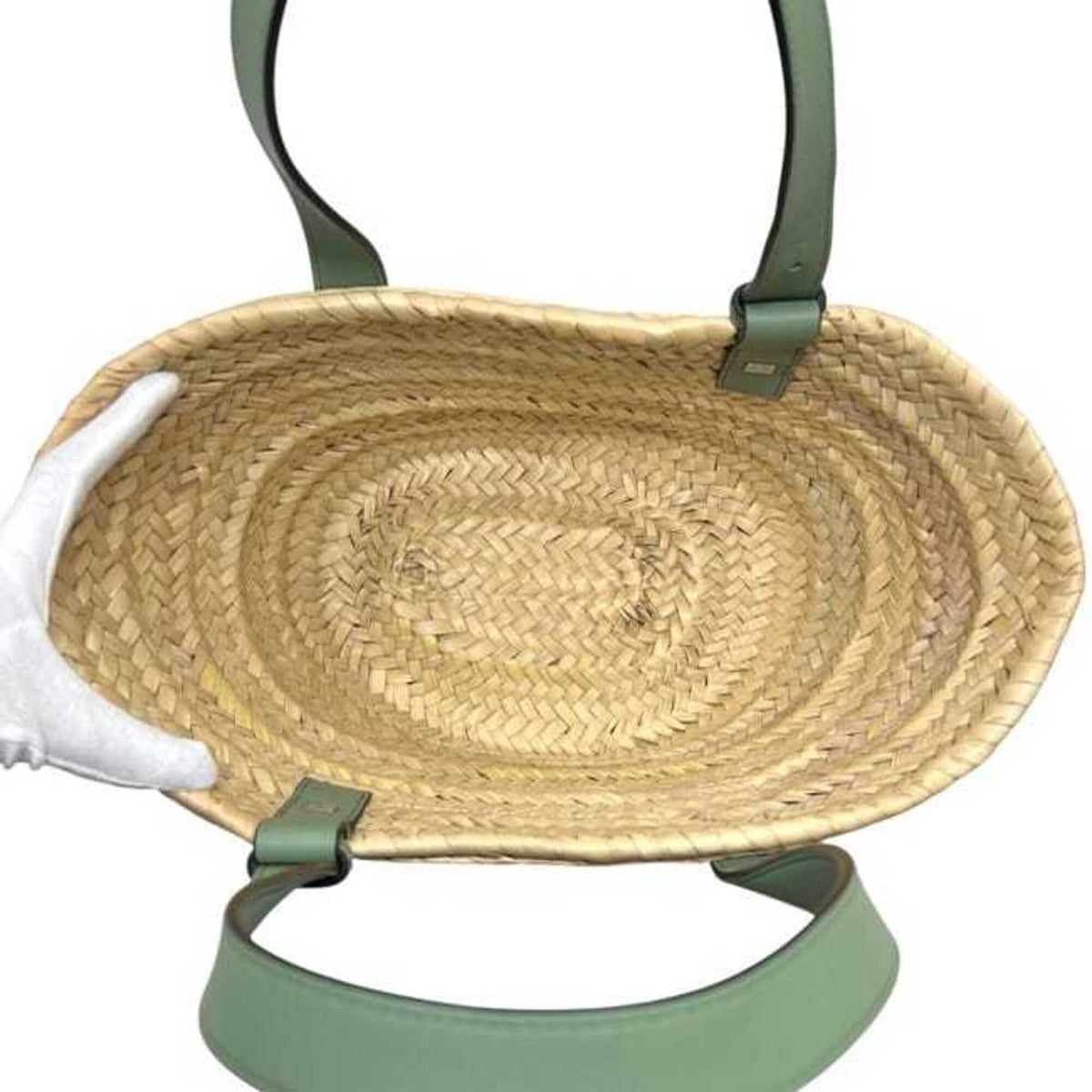 Loewe Beige Green Khaki Raffia Leather Basket (Pre-Owned)