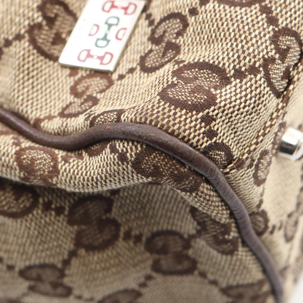 Gucci Beige Brown Multi-Color Canvas Leather Handbag (Pre-Owned)