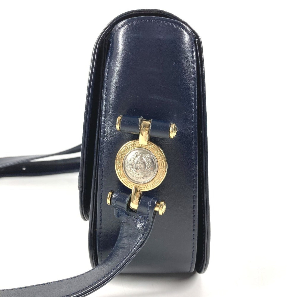 Versace Navy Leather Shoulder Bag (Pre-Owned)