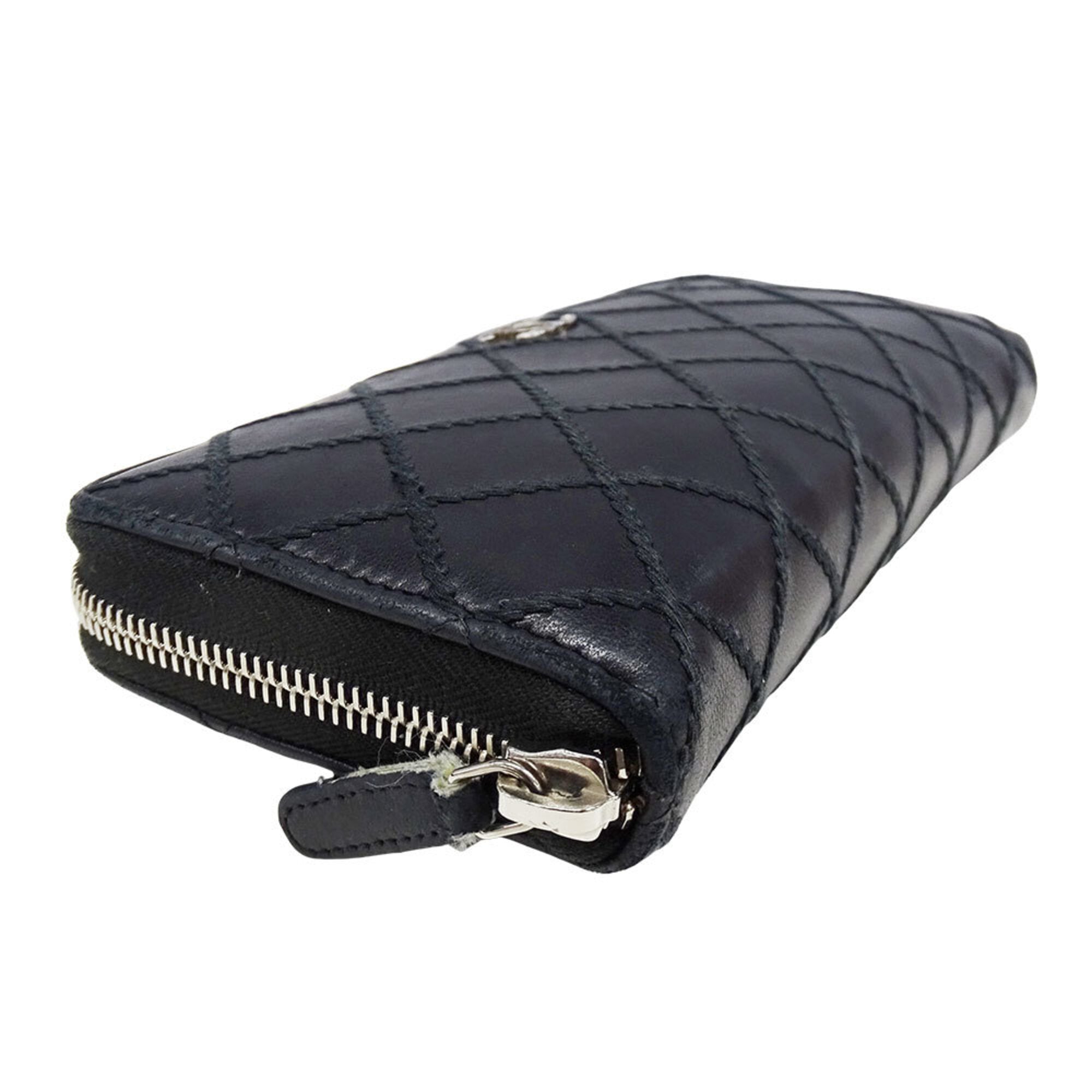 Chanel Black Leather Long Wallet (Bi-Fold) (Pre-Owned)