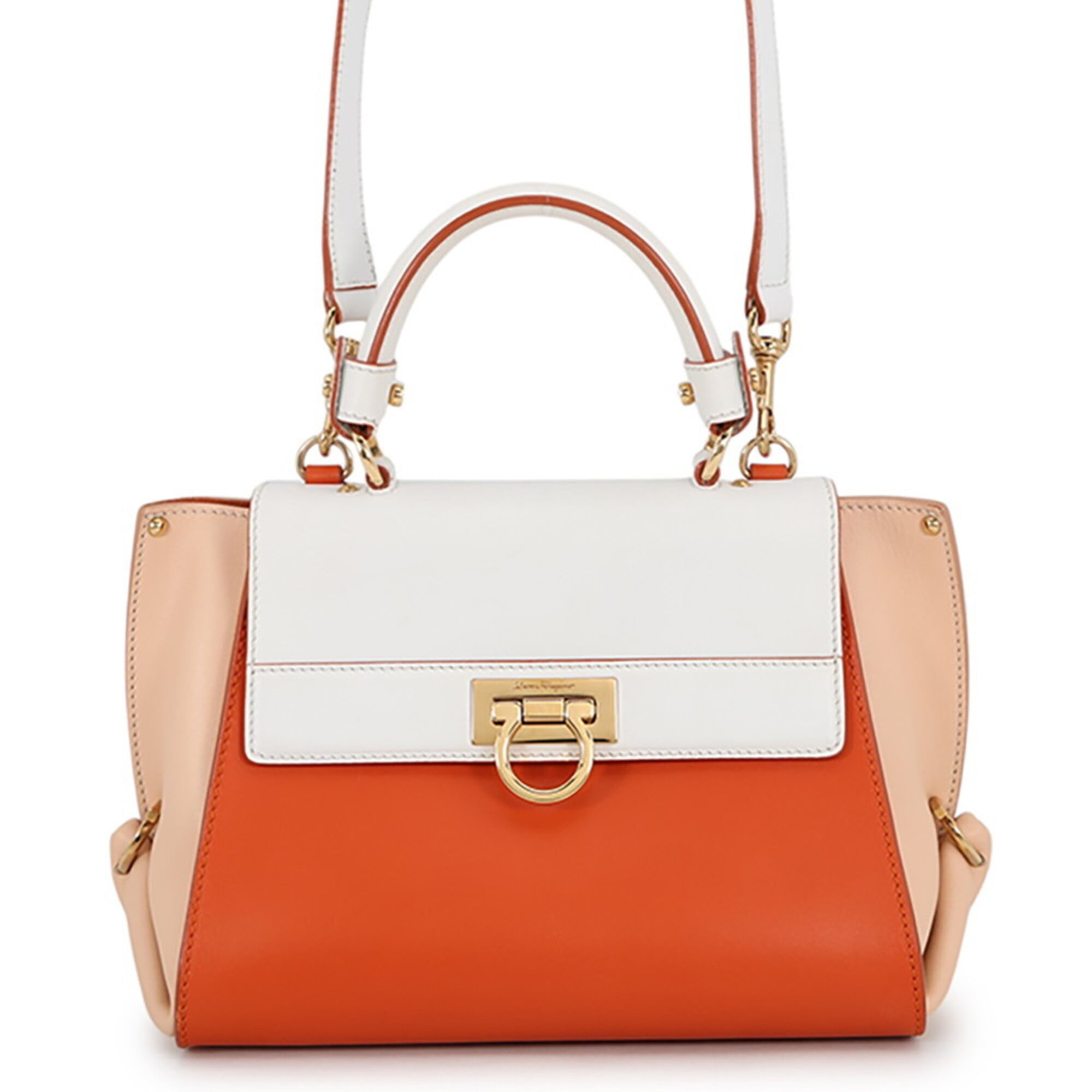 Salvatore Ferragamo Gancini Light Pink Orange White Leather Handbag (Pre-Owned)