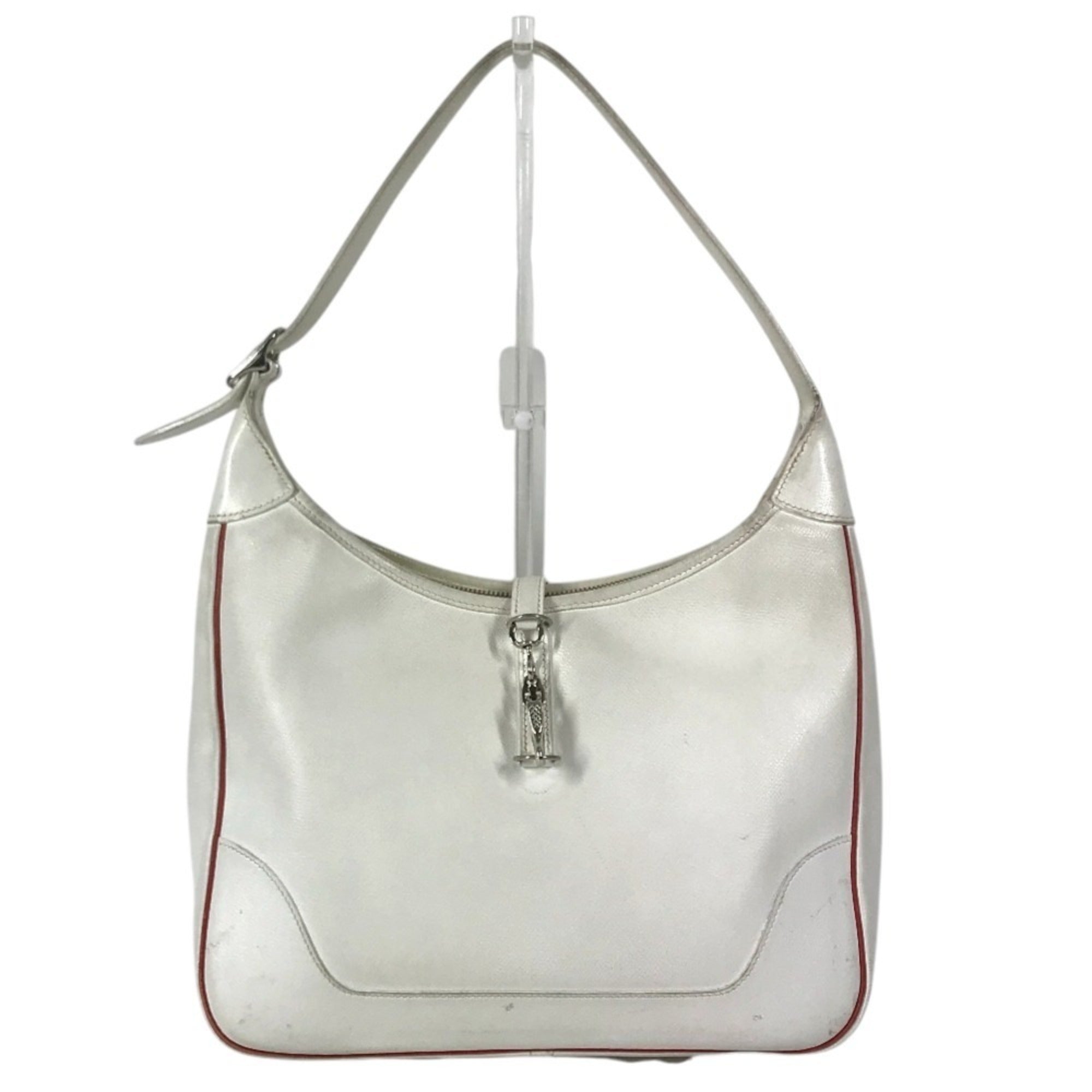 Hermes Red Color White Leather Shoulder Bag Tote Bag (Pre-Owned)