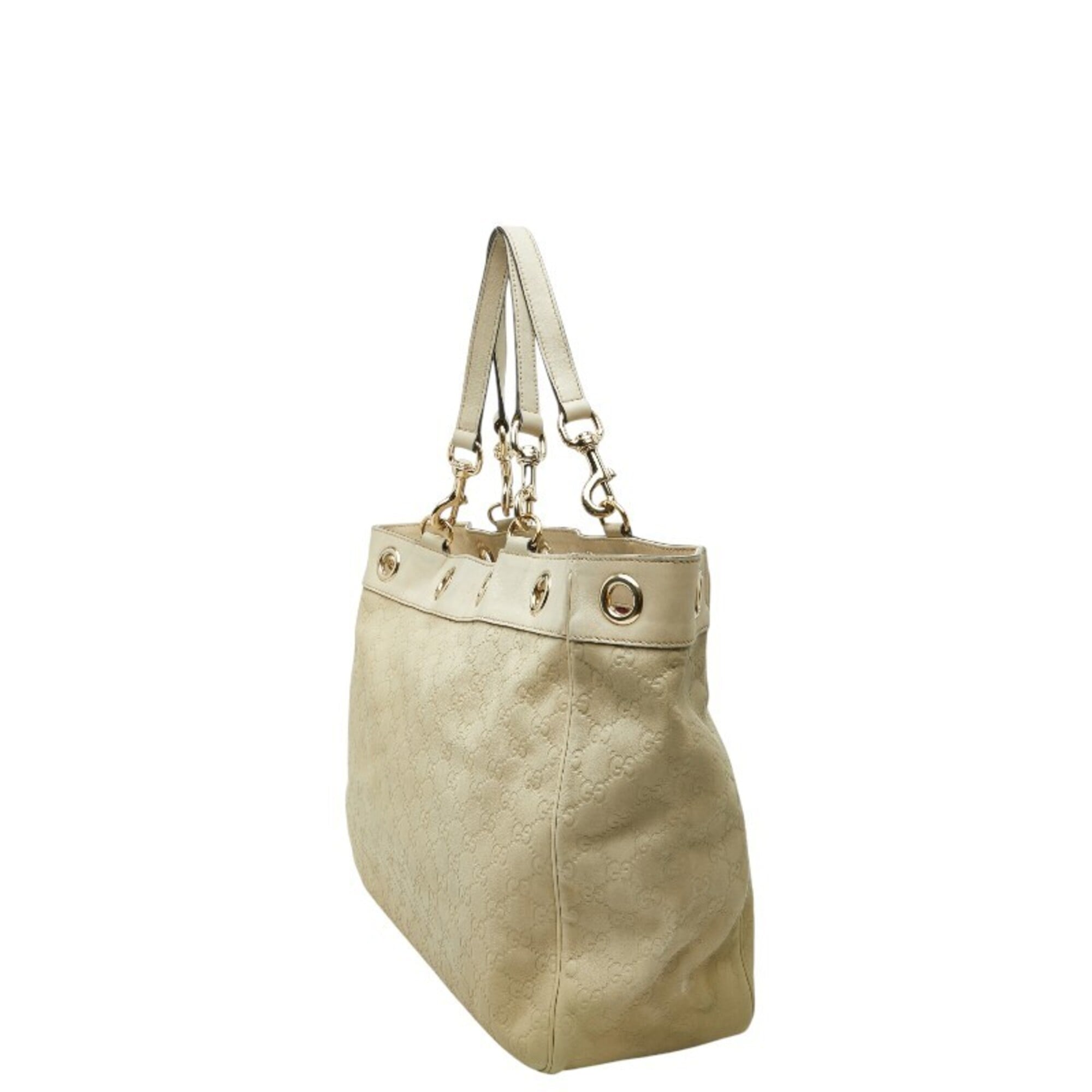 Gucci Beige Canvas Leather Handbag Tote Bag (Pre-Owned)