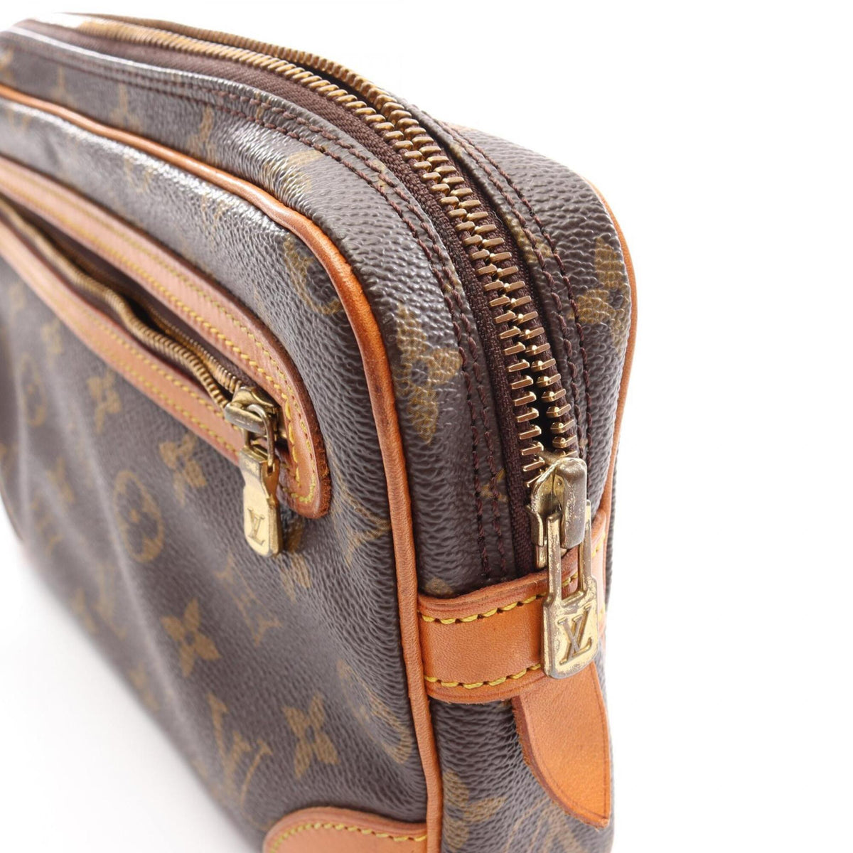 Louis Vuitton Brown Coated Canvas Monogram Leather Clutch Bag Handbag (Pre-Owned)