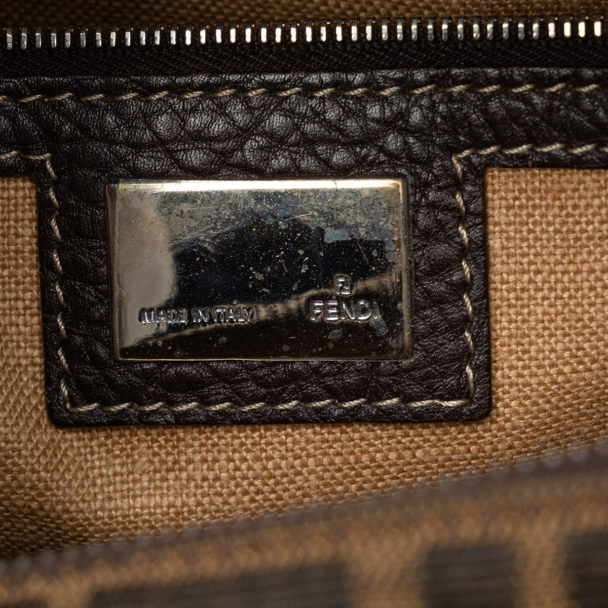 Fendi Brown Leather Canvas Shoulder Bag (Pre-Owned)