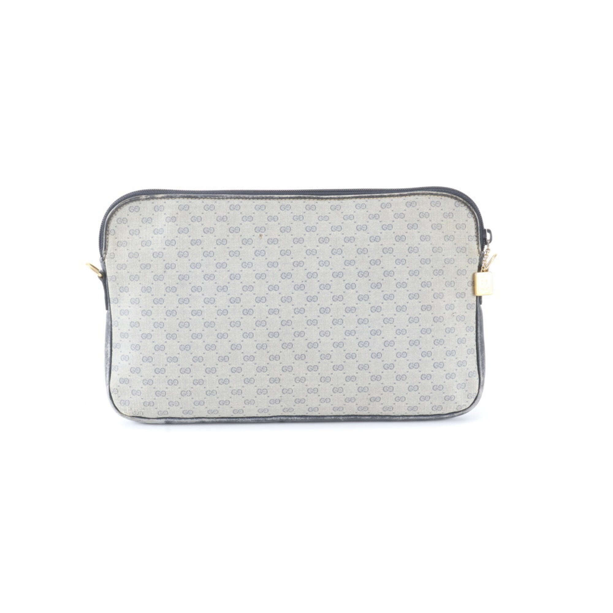 Gucci Navy White Micro Gg Leather Clutch Bag Handbag Pouch (Pre-Owned)