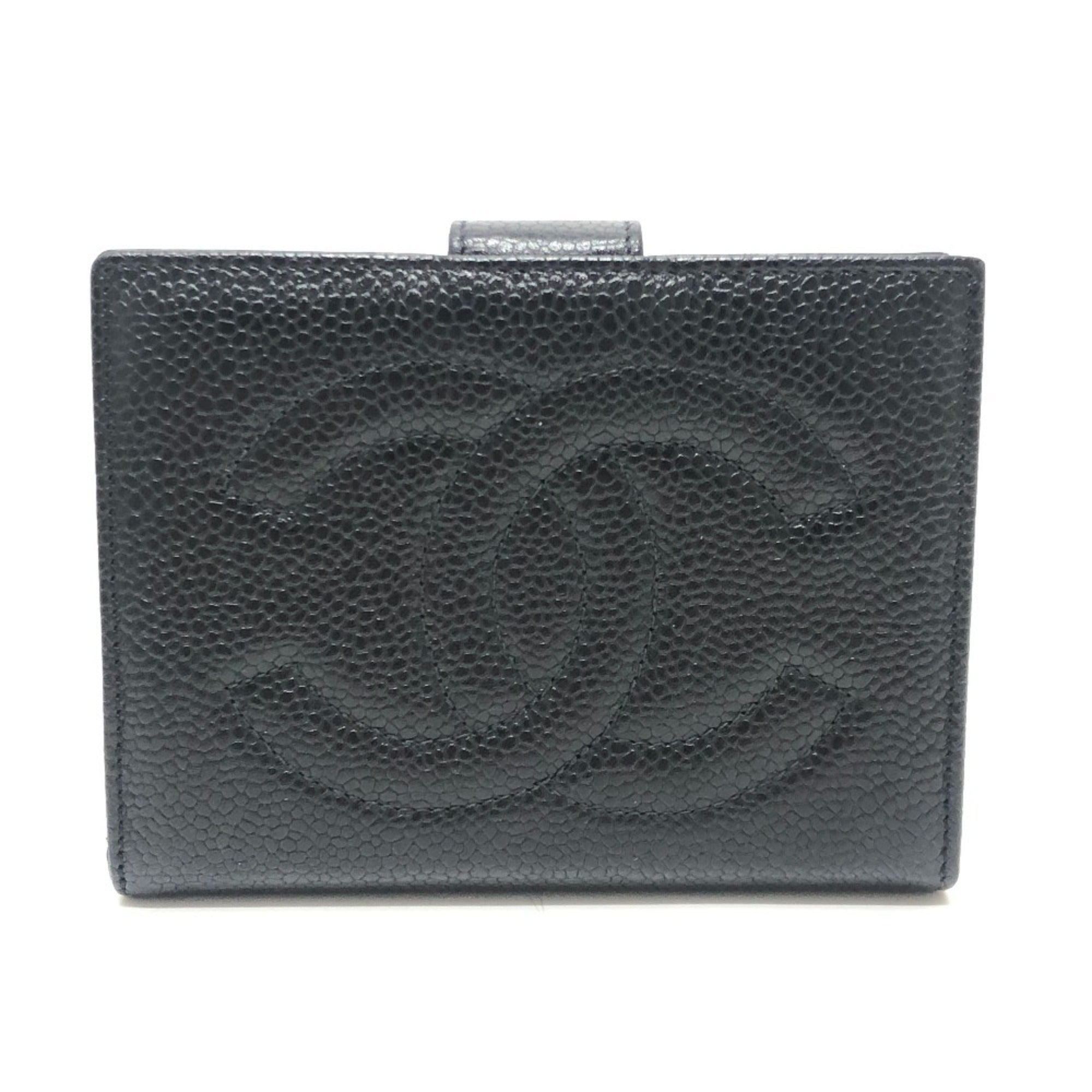 Chanel Black Grained Calfskin Long Wallet (Bi-Fold) (Pre-Owned)