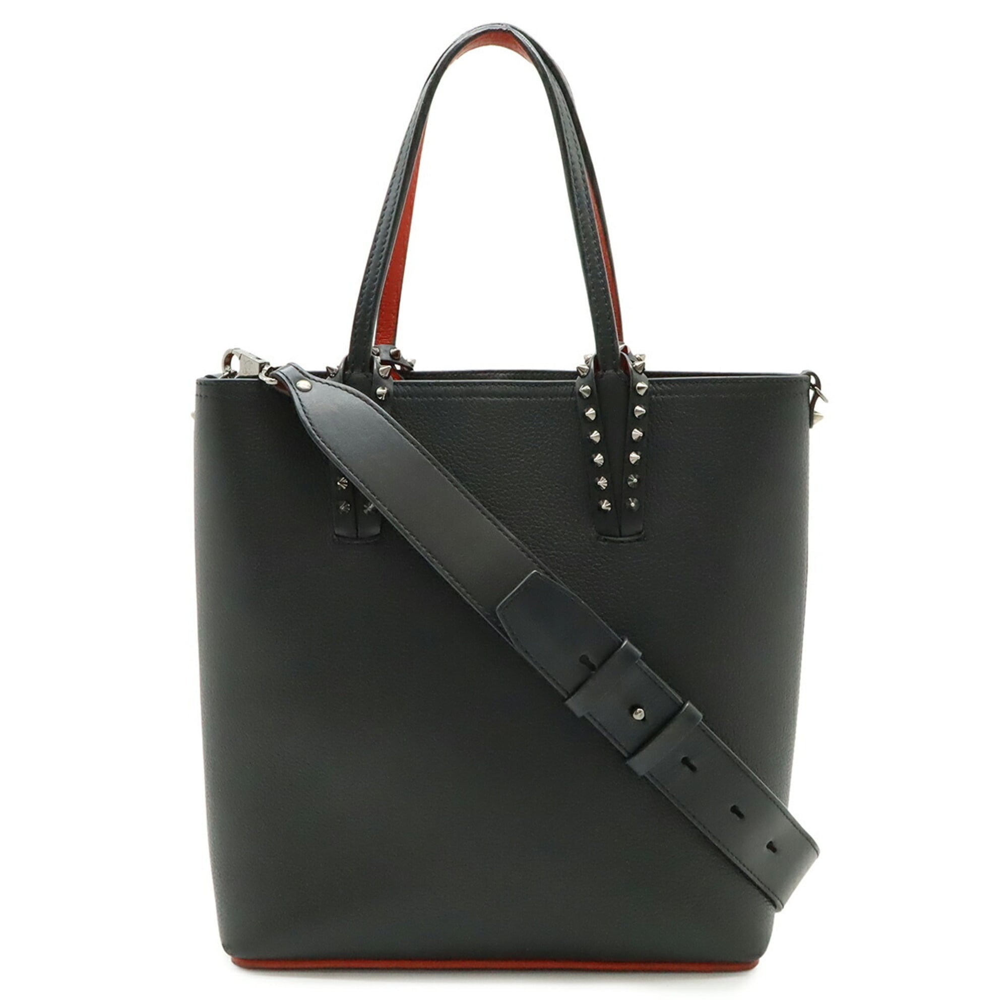 Christian Louboutin Black Red Color Leather Handbag Shoulder Bag (Pre-Owned)