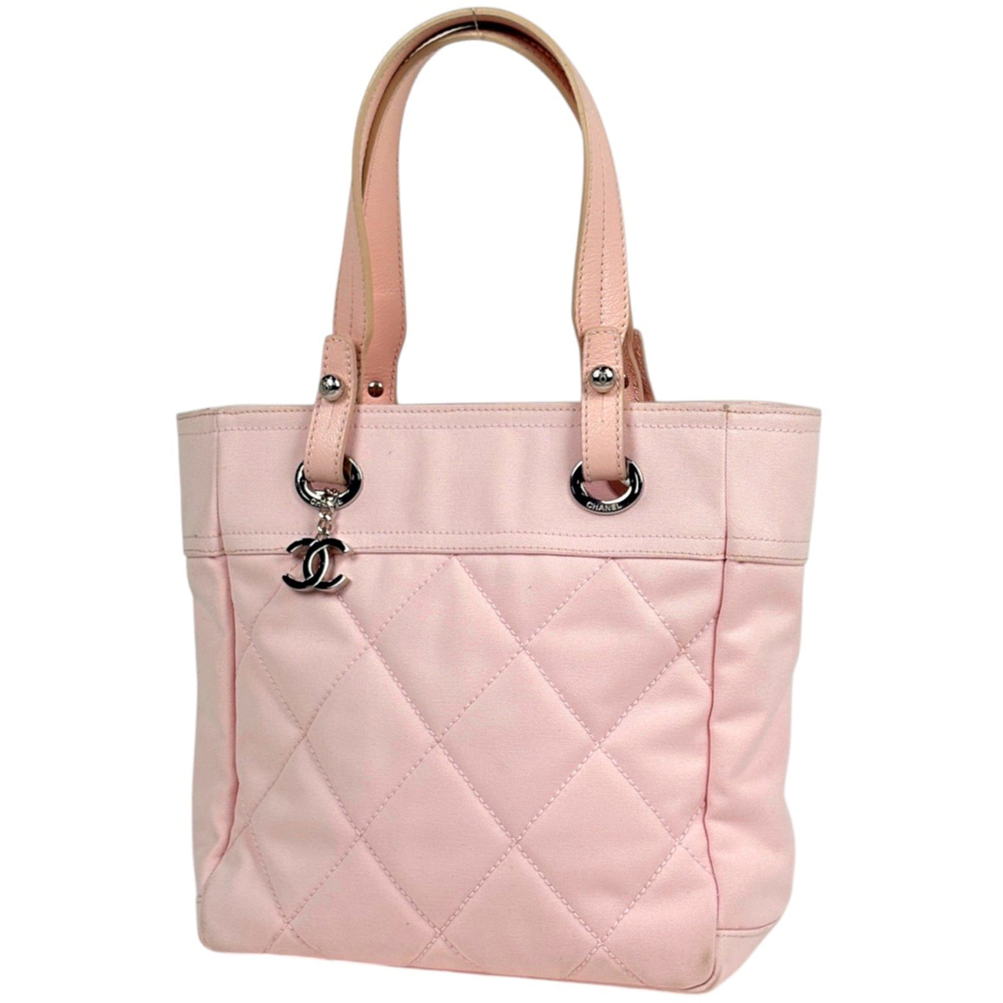 Chanel Pink Canvas Leather Tote Bag (Pre-Owned)
