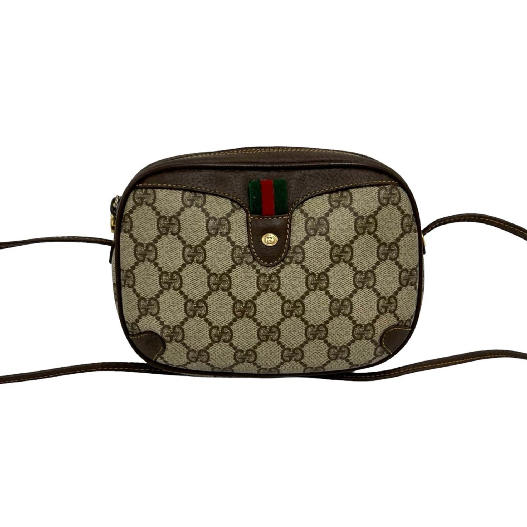 Gucci Brown Green Red Color Pvc Leather Shoulder Bag (Pre-Owned)