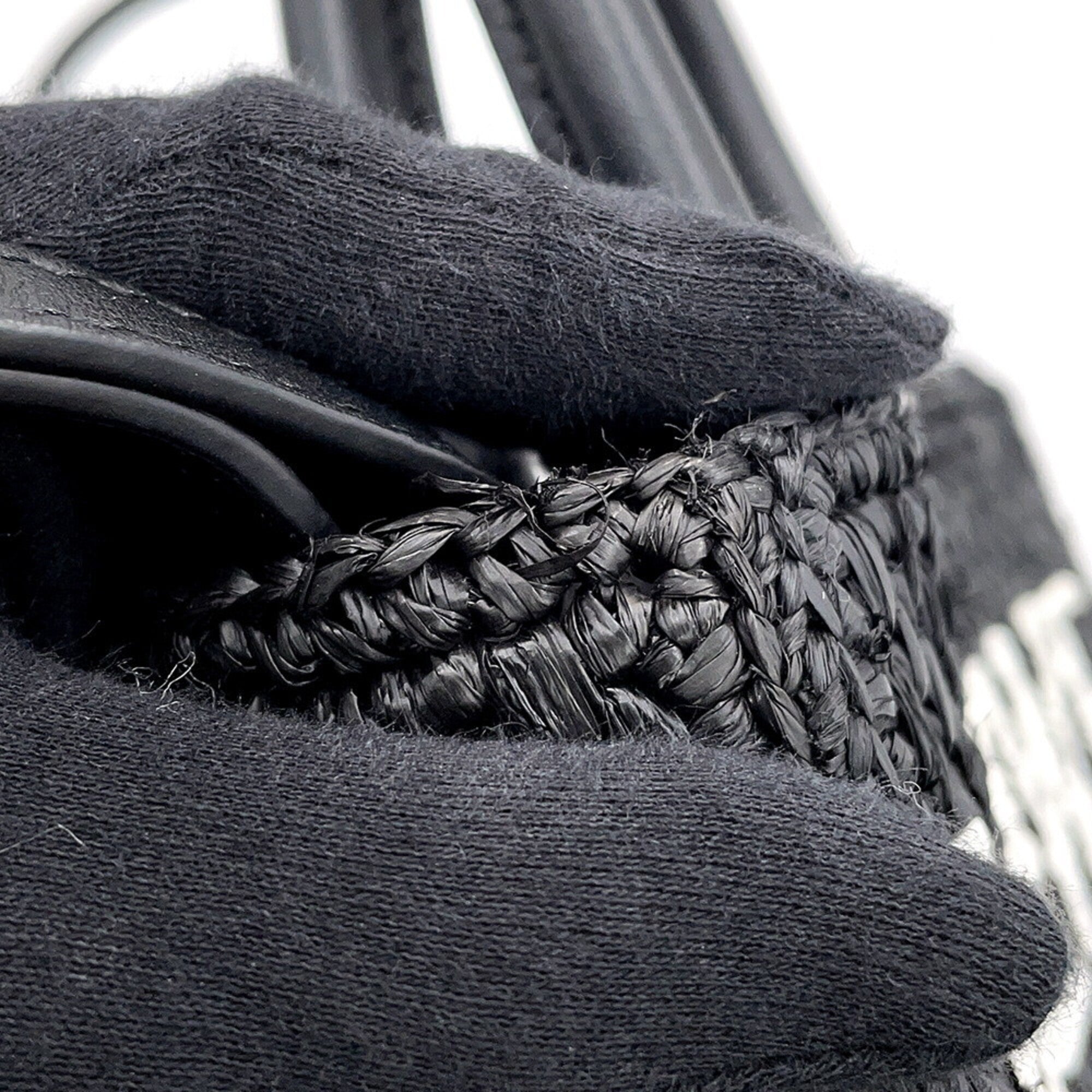 Loewe Black White Raffia Leather Handbag (Pre-Owned)