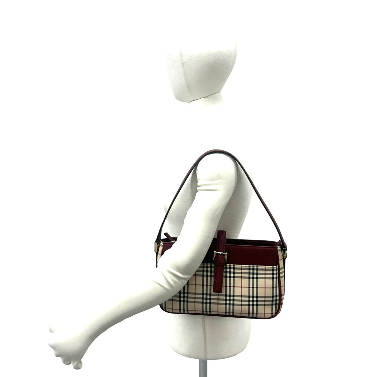 Burberry Beige Bordeaux Leather Canvas Handbag Shoulder Bag (Pre-Owned)