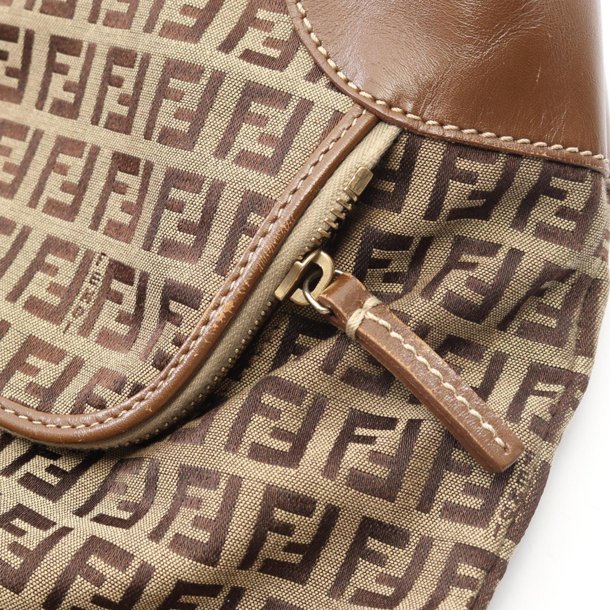 Fendi Beige Brown Canvas Leather Tote Bag (Pre-Owned)