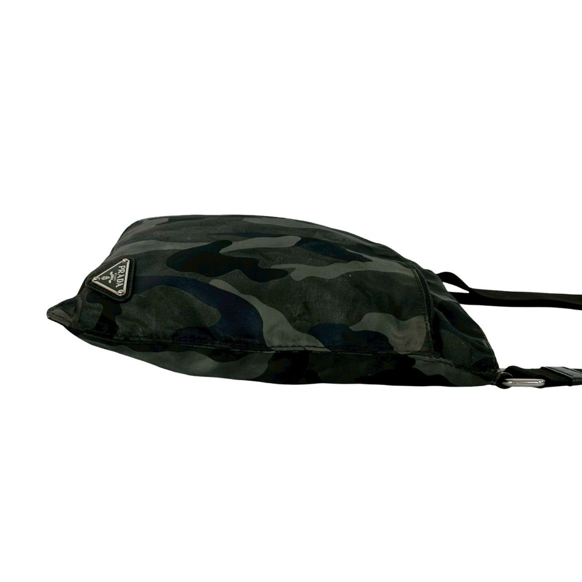 Prada Black Khaki Nylon Leather Shoulder Bag (Pre-Owned)