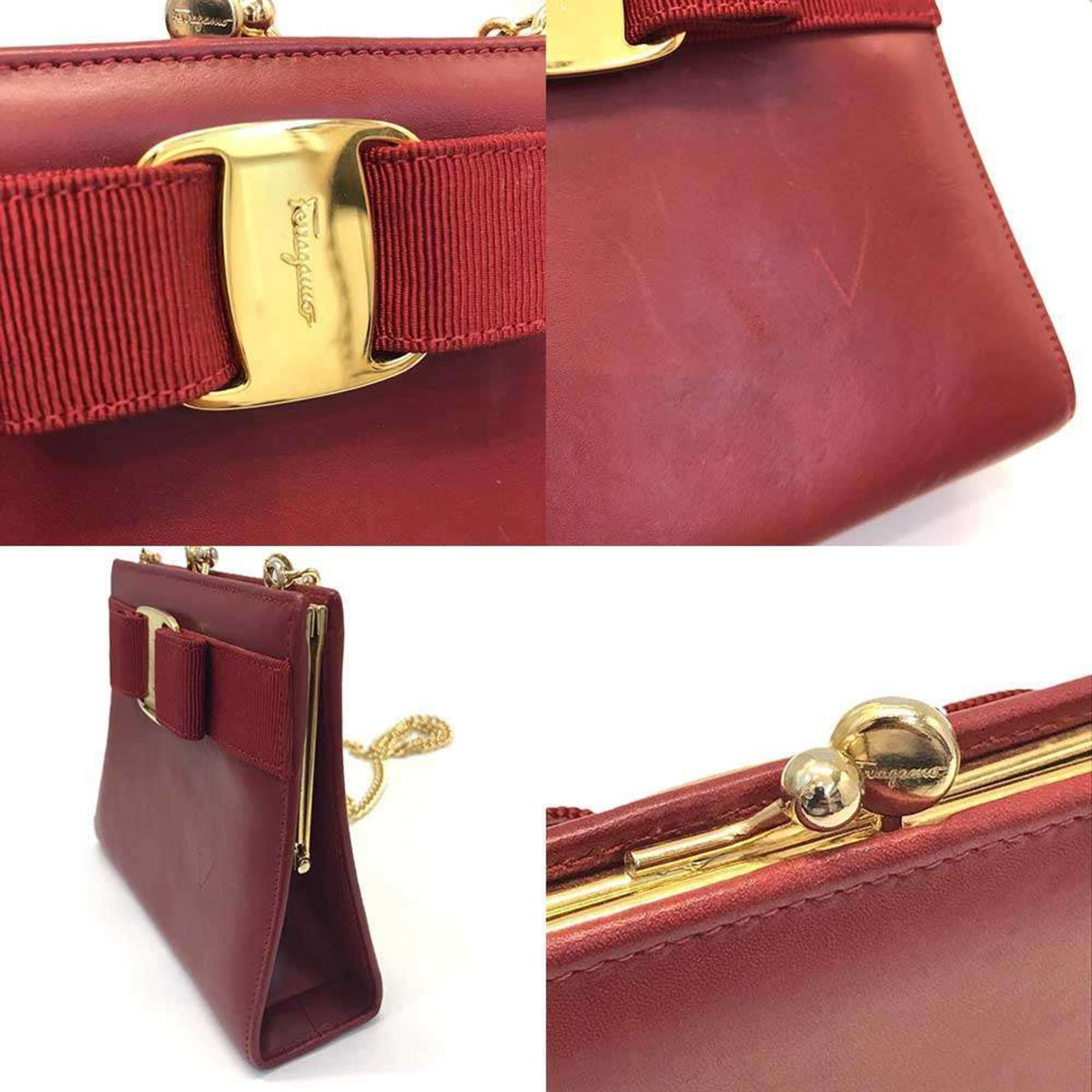 Salvatore Ferragamo Vara Red Color Leather Pochette Shoulder Bag (Pre-Owned)