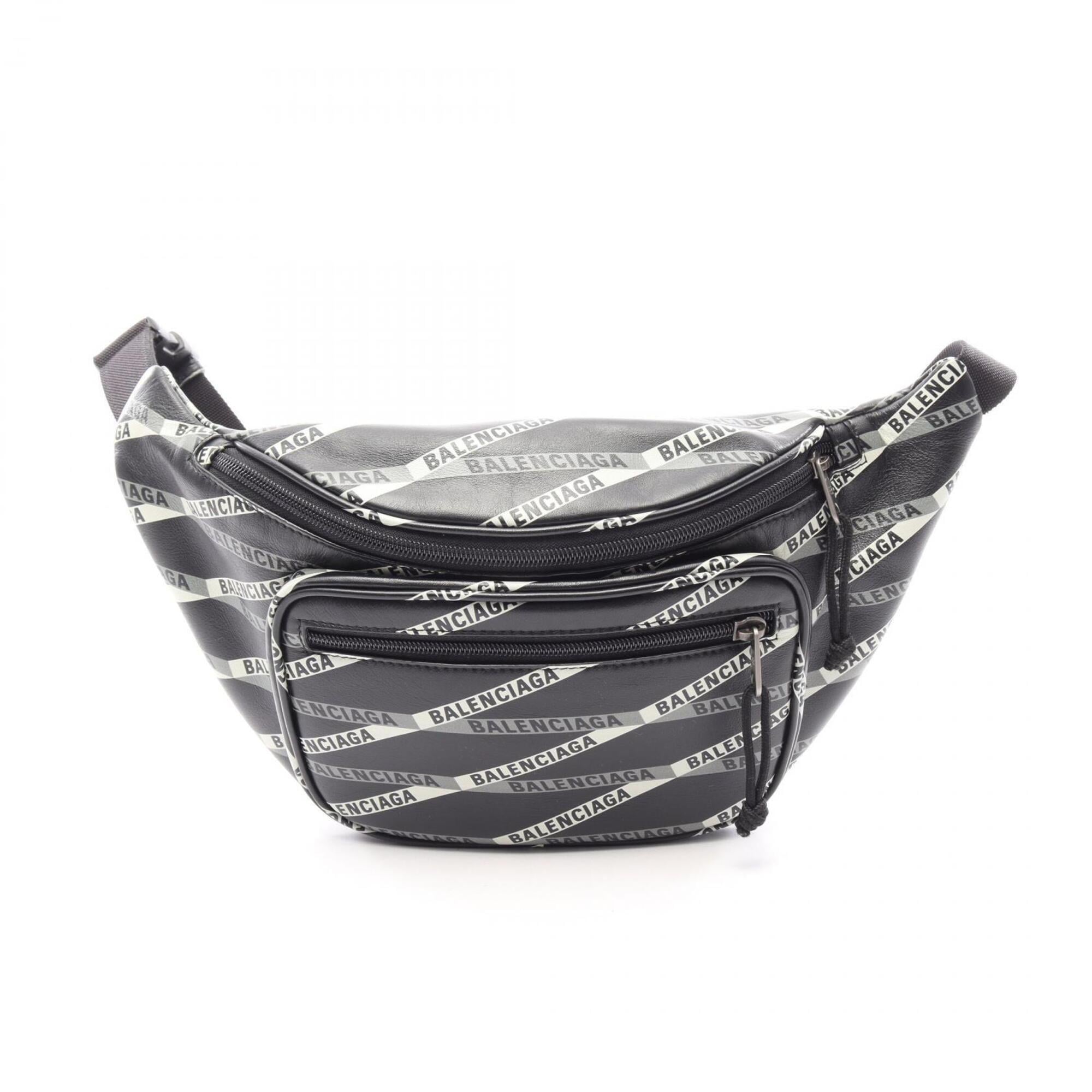 Balenciaga Black Gray White Leather Fanny Pack (Pre-Owned)