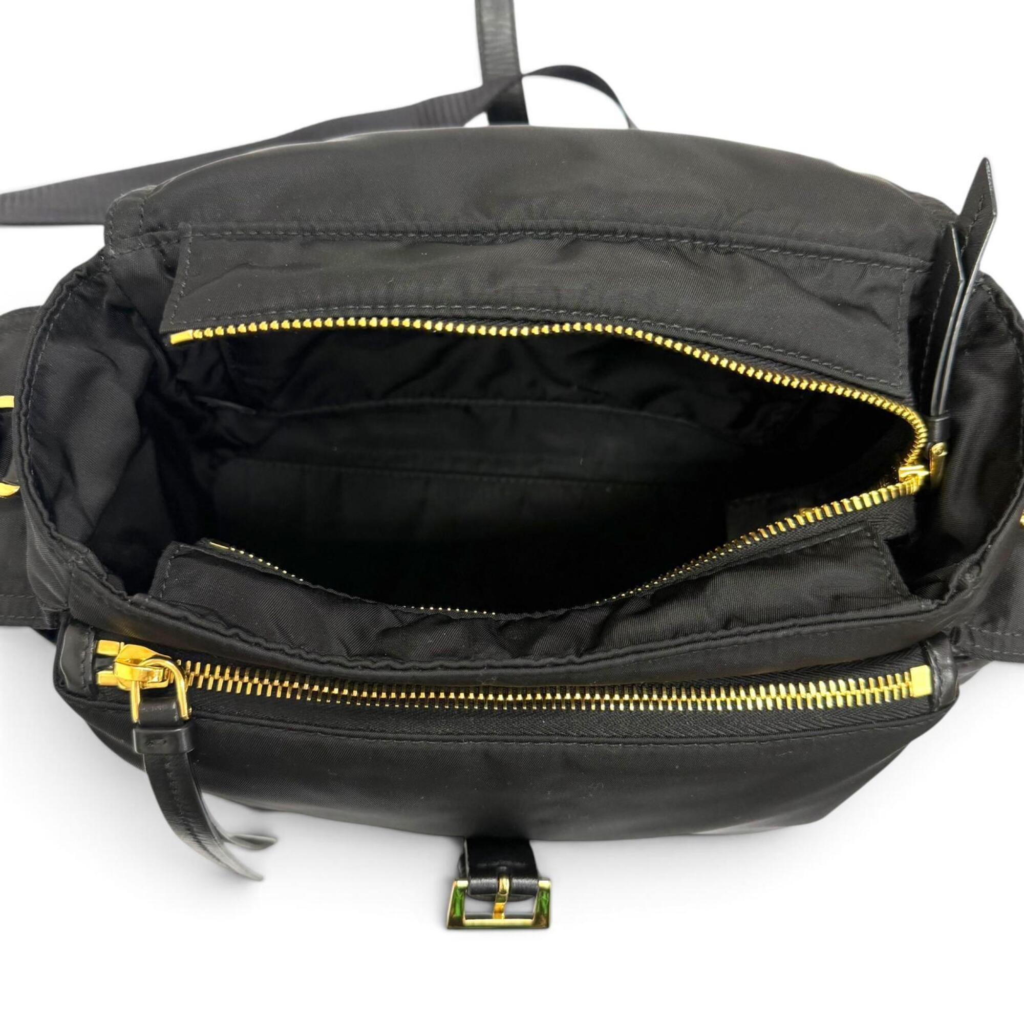 Prada Black Gold Polyamide Leather Shoulder Bag (Pre-Owned)