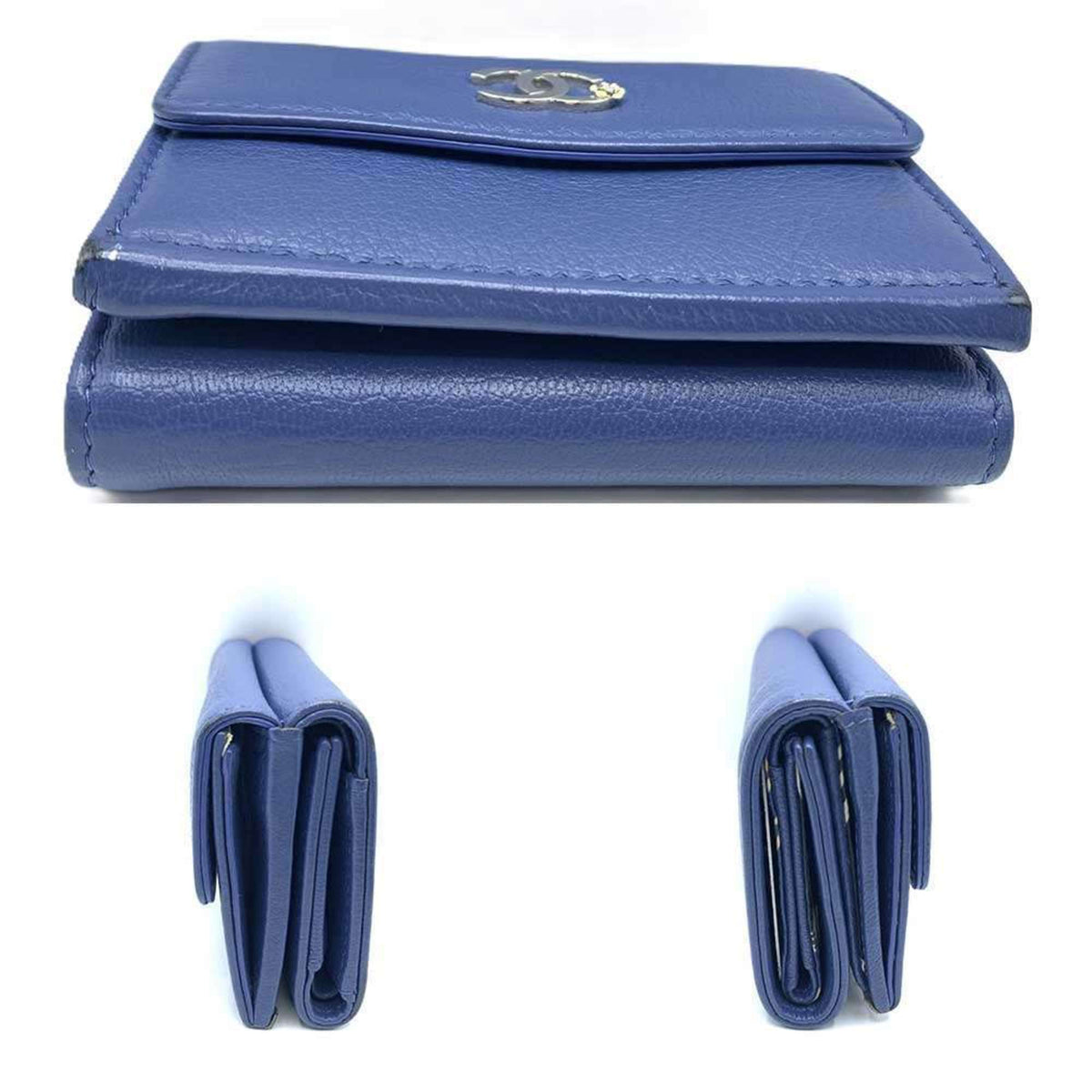 Chanel Navy Leather Wallet (Tri-Fold) (Pre-Owned)
