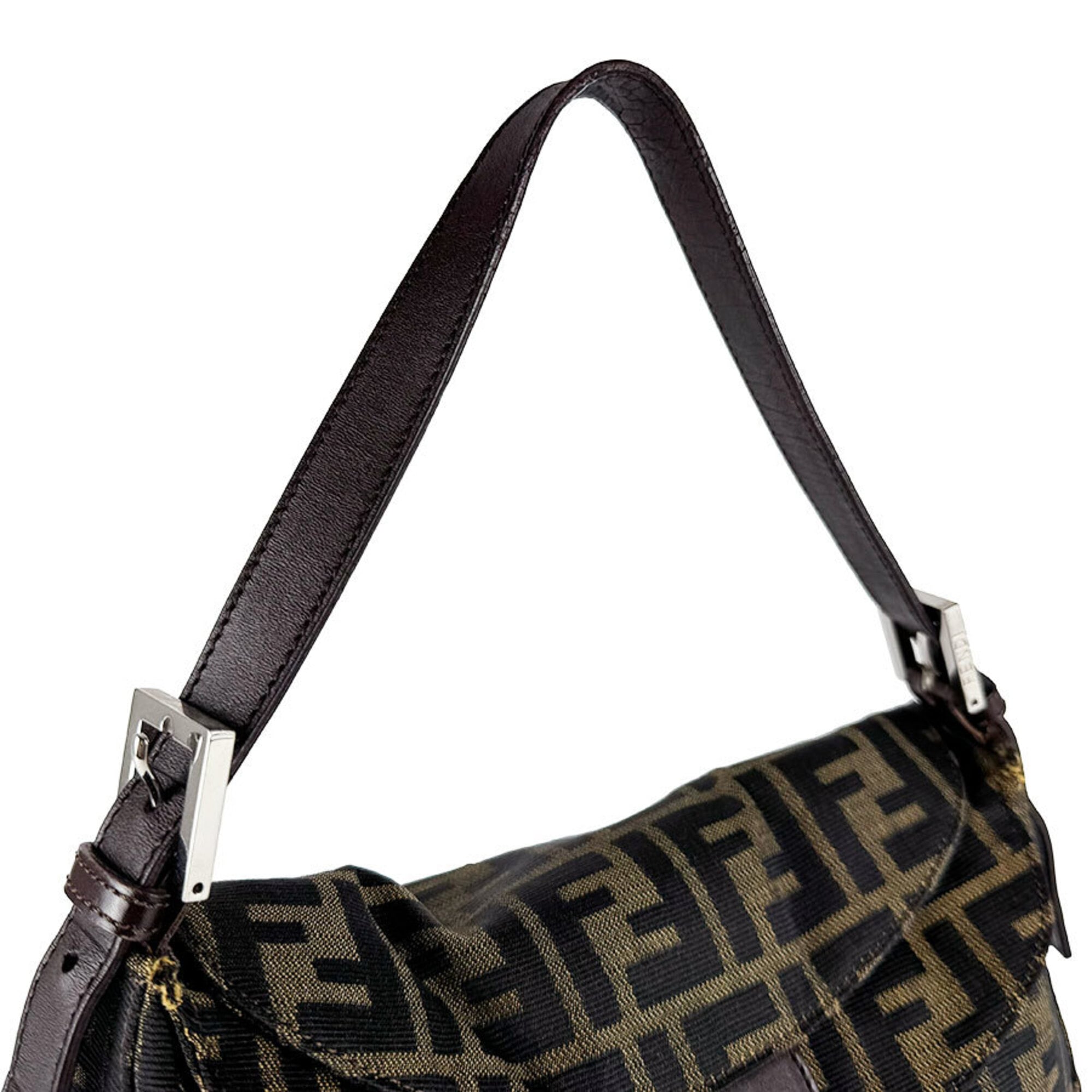 Fendi Brown Nylon Canvas Leather Handbag (Pre-Owned)