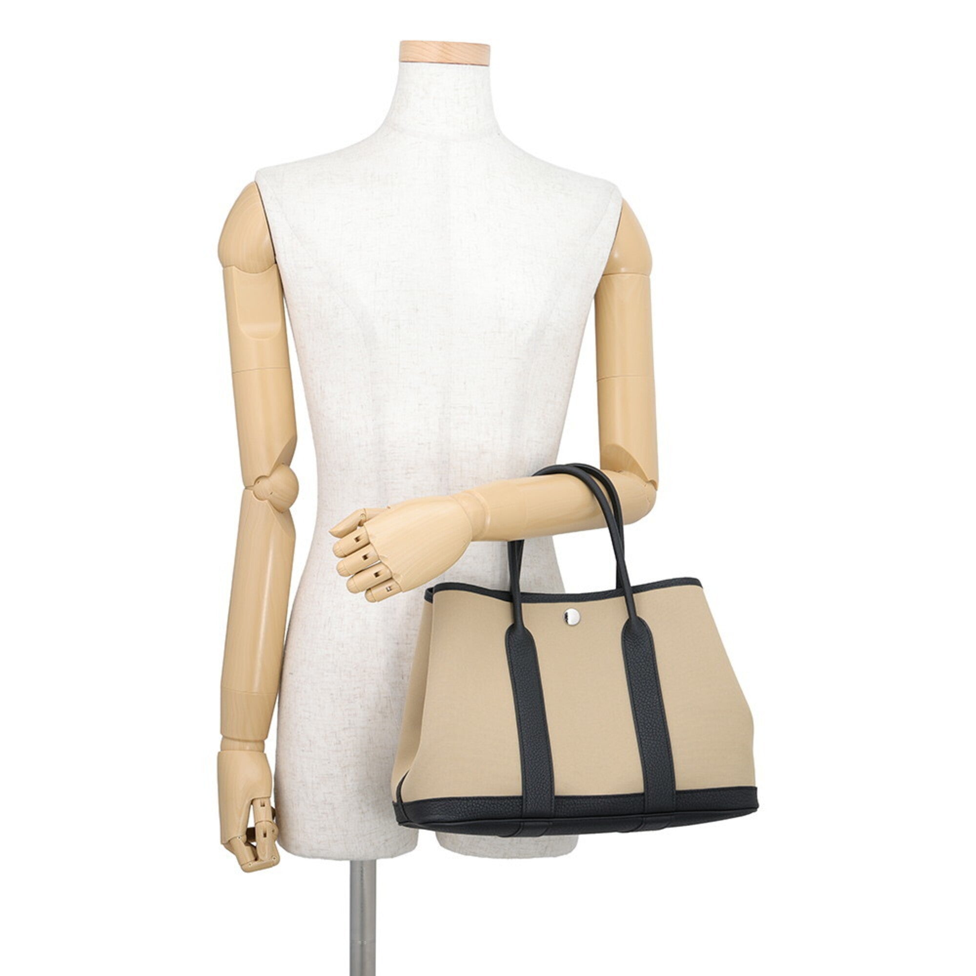 Hermes Beige Black Toile Officier Negonda Leather Tote Bag (Pre-Owned)