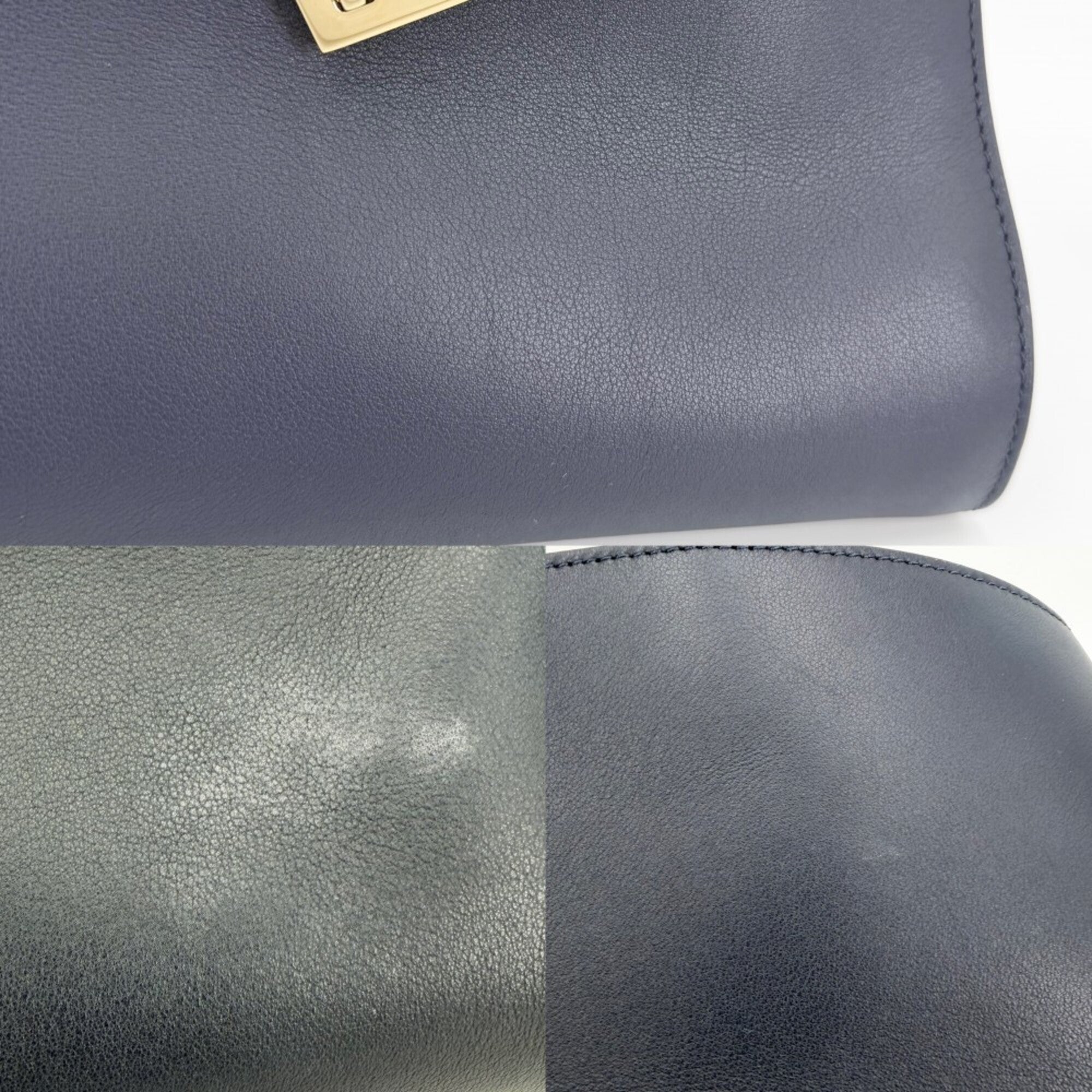 Salvatore Ferragamo Navy White Leather Tote Bag (Pre-Owned)
