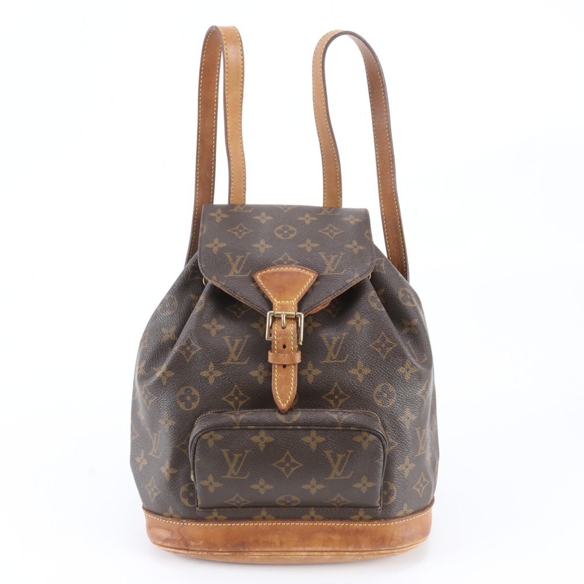 Louis Vuitton Brown Leather Coated Canvas Backpack Shoulder Bag (Pre-Owned)