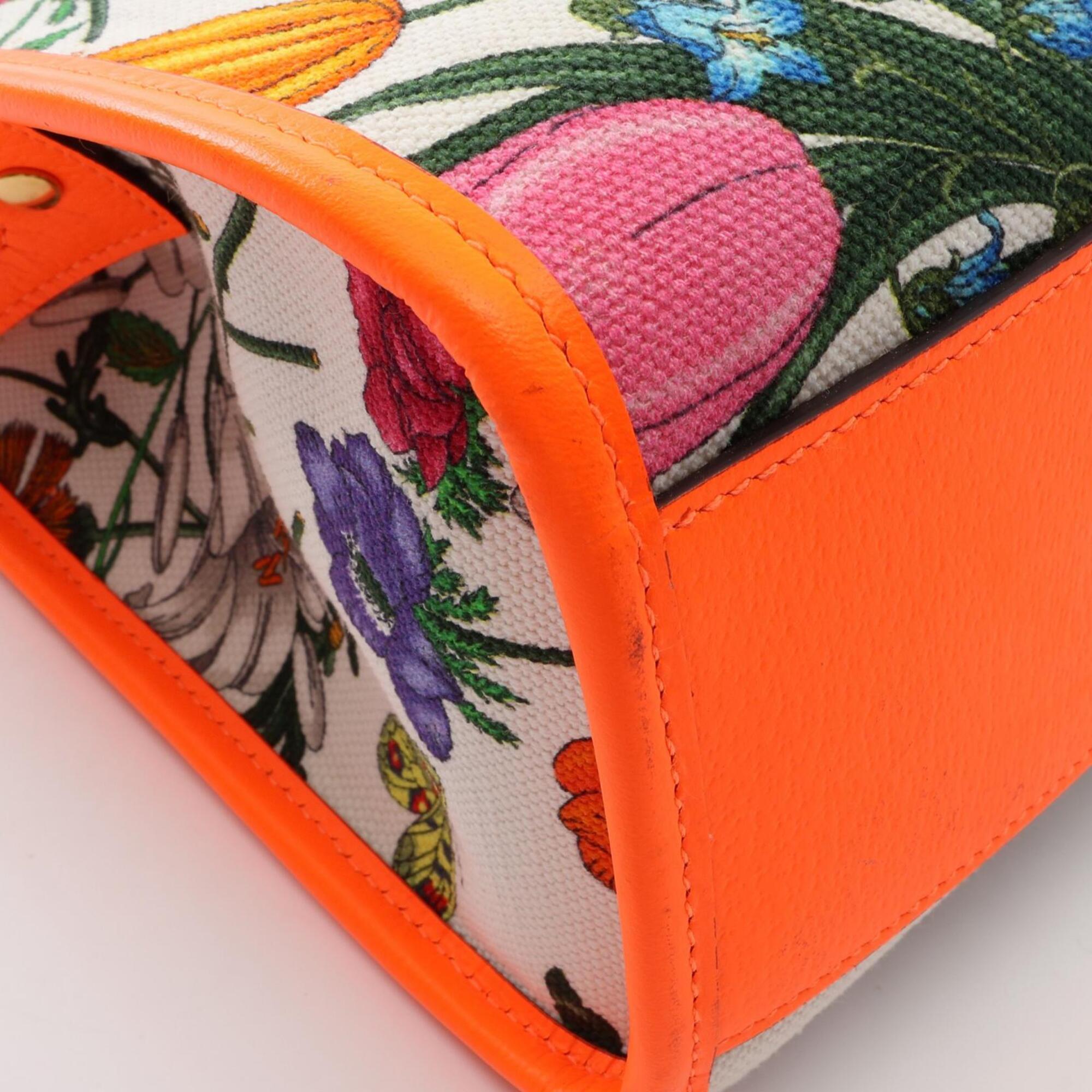 Gucci Flora Ivory Multi-Color Orange Canvas Handbag (Pre-Owned)
