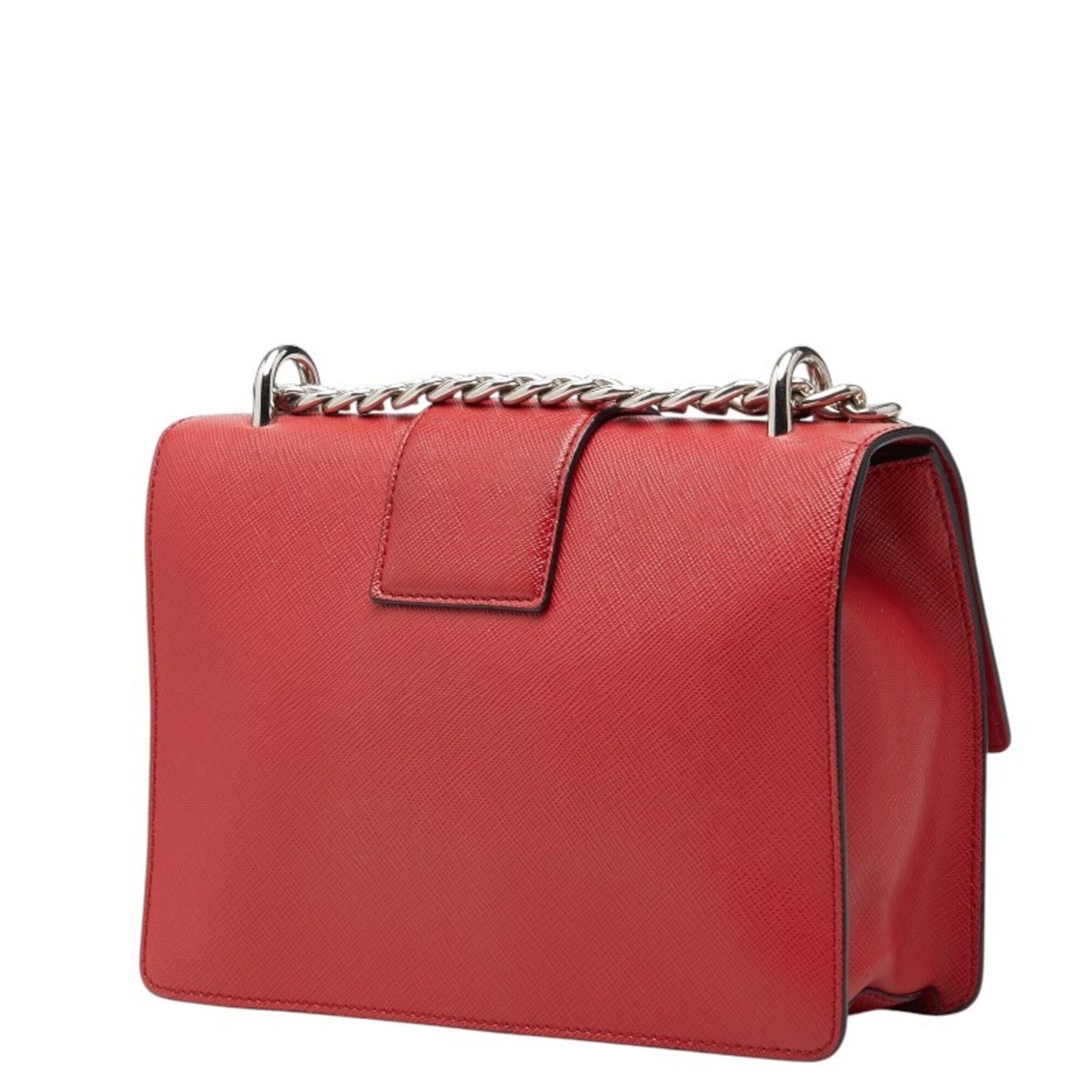 Prada Red Color Saffiano Triangle Leather Shoulder Bag (Pre-Owned)