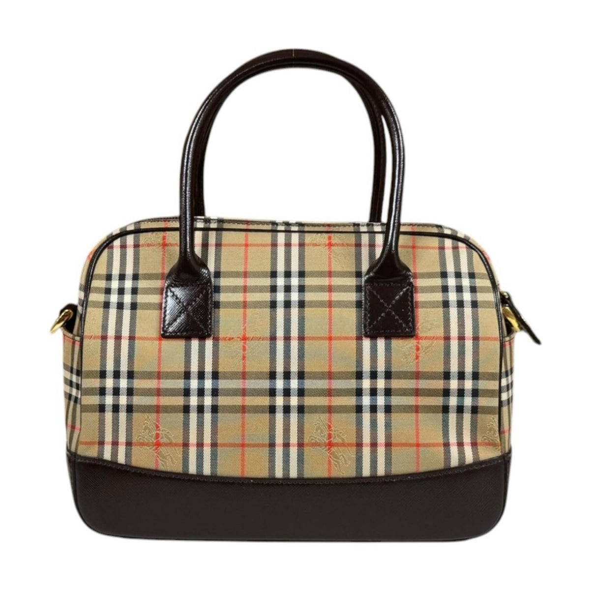 Burberry Beige Brown Canvas Leather Boston Bag Shoulder Bag (Pre-Owned)