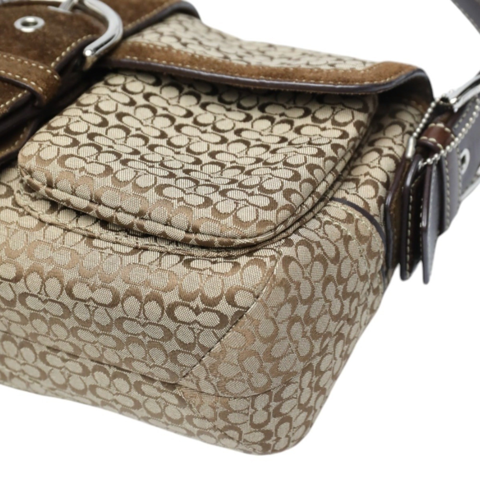 Coach Signature Brown Canvas Leather Handbag Shoulder Bag (Pre-Owned)